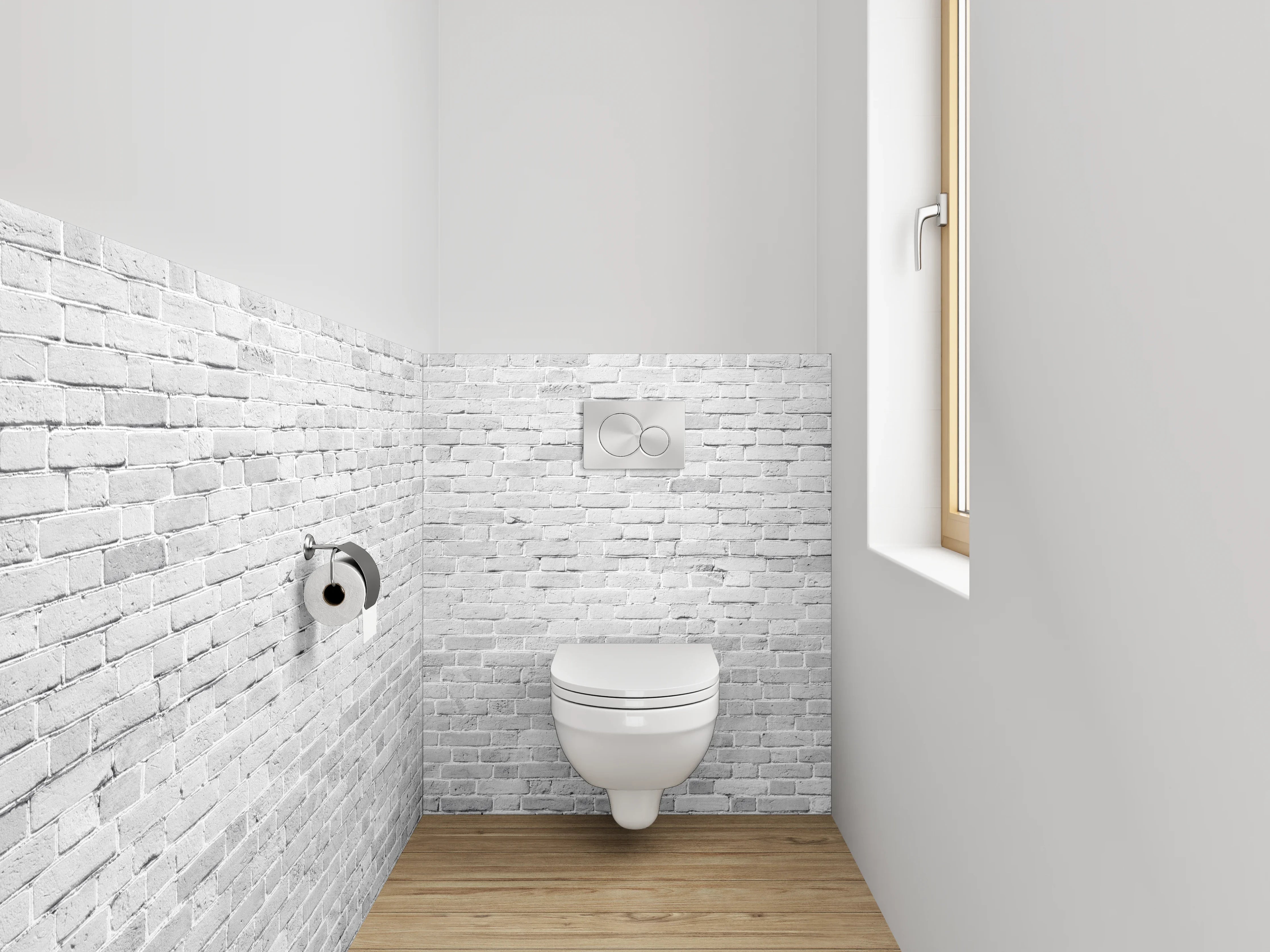 WC-Rückwand - Weiße Backsteinoptik Wand