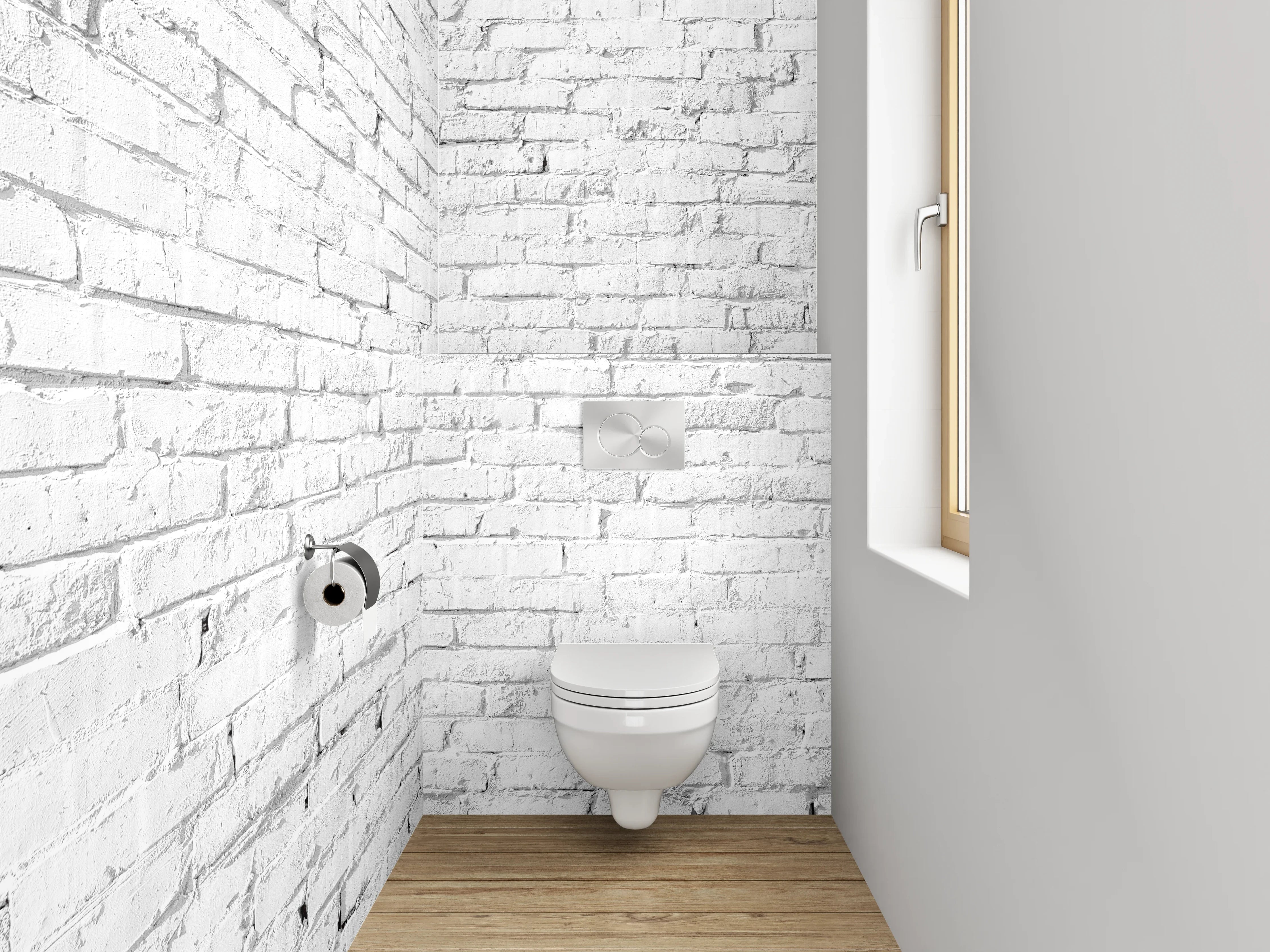 WC-Rückwand - Weiße Backsteinwand Fototapete