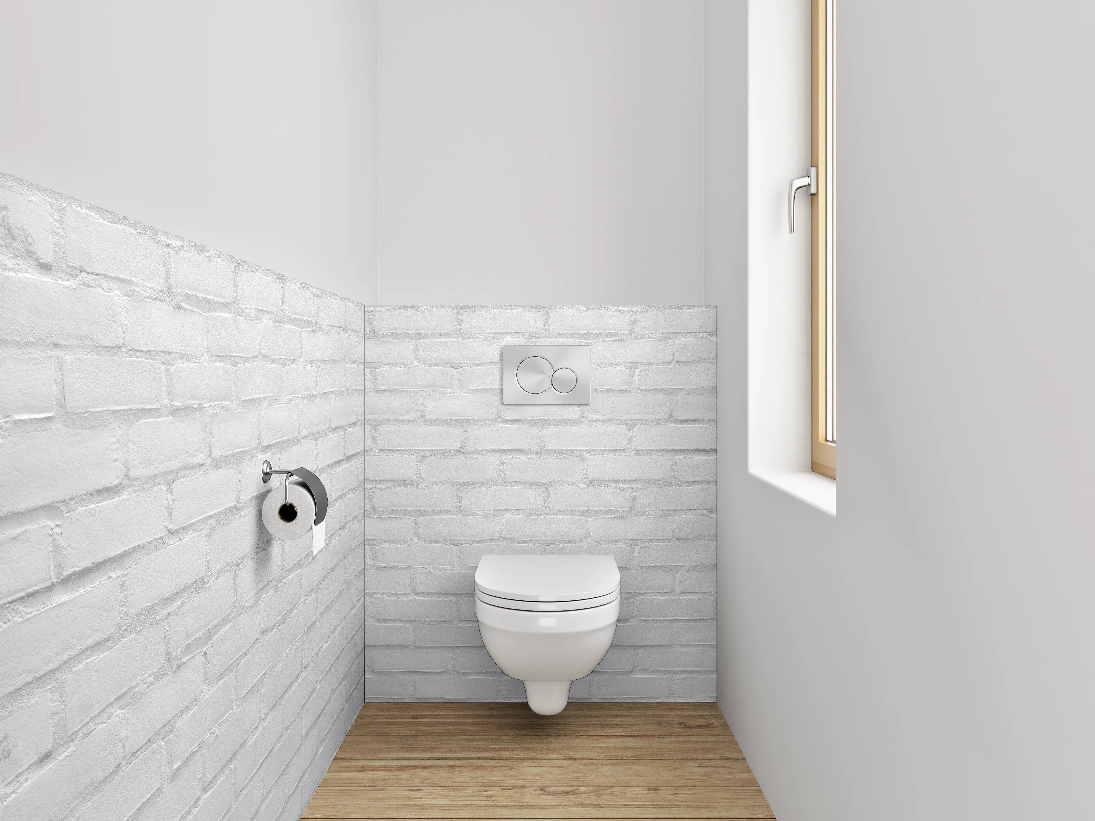 WC-Rückwand - Weiße Backsteinwand Strukturiert Minimalistisch