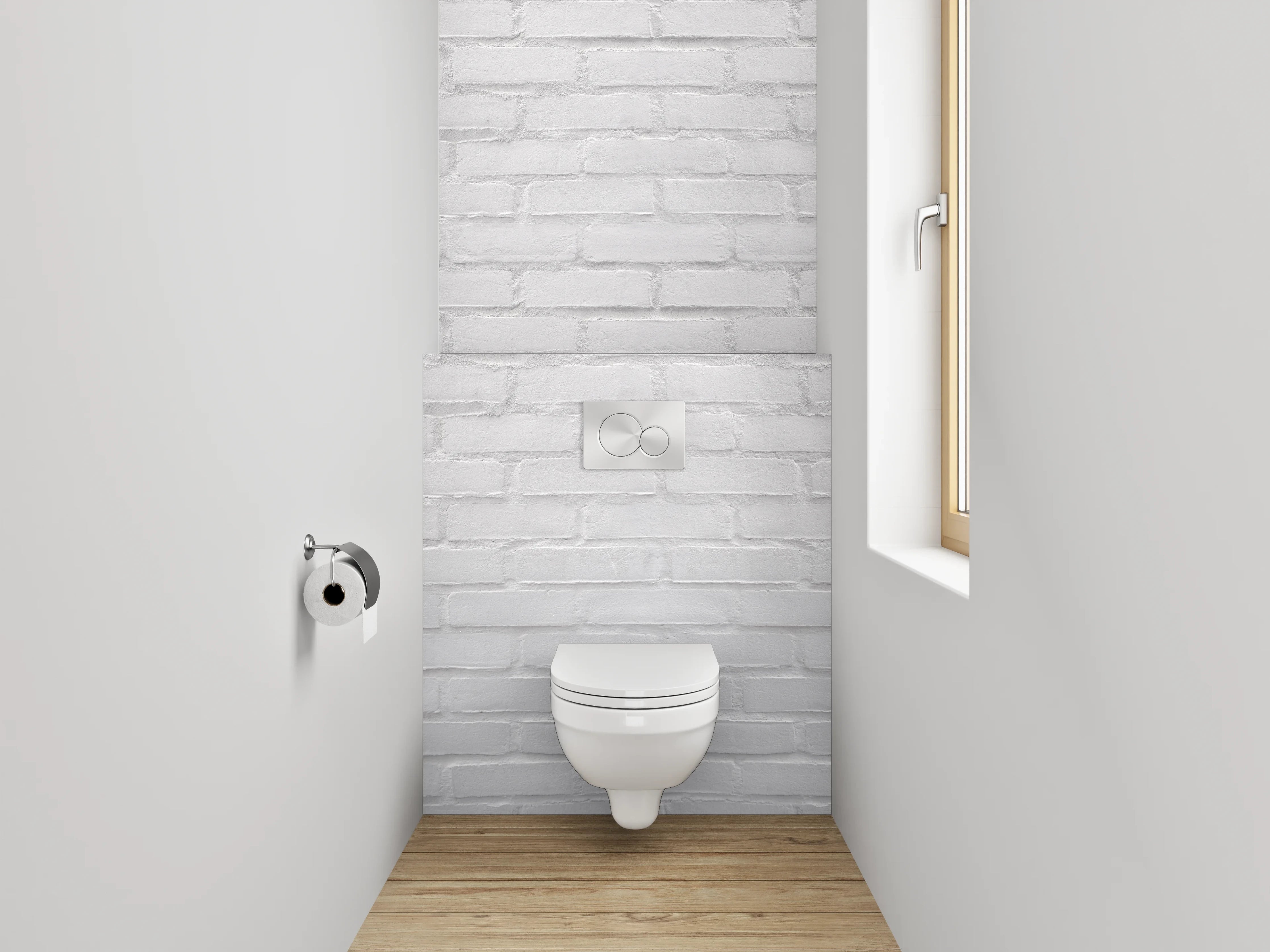 WC-Rückwand - Weiße Backsteinwand Strukturiert Minimalistisch