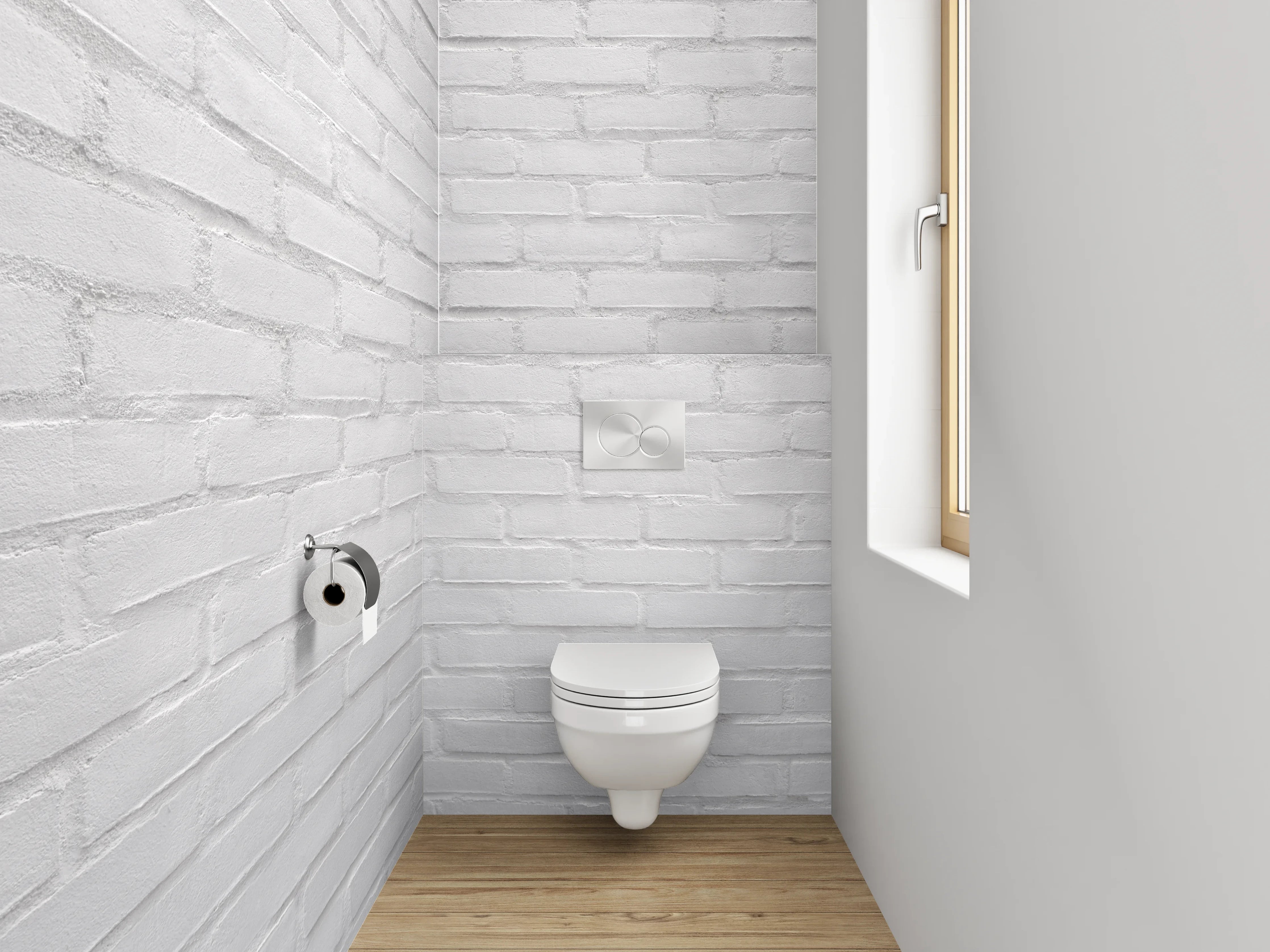 WC-Rückwand - Weiße Backsteinwand Strukturiert Minimalistisch