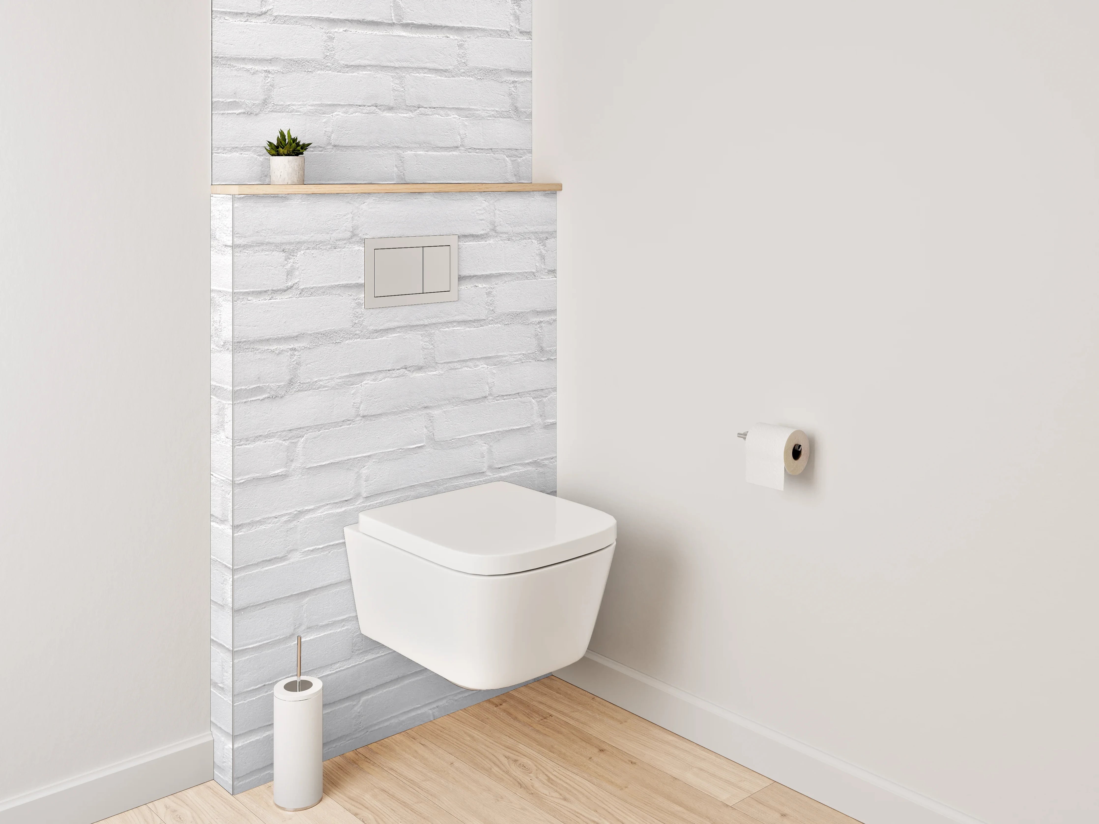 WC-Rückwand - Weiße Backsteinwand Strukturiert Minimalistisch