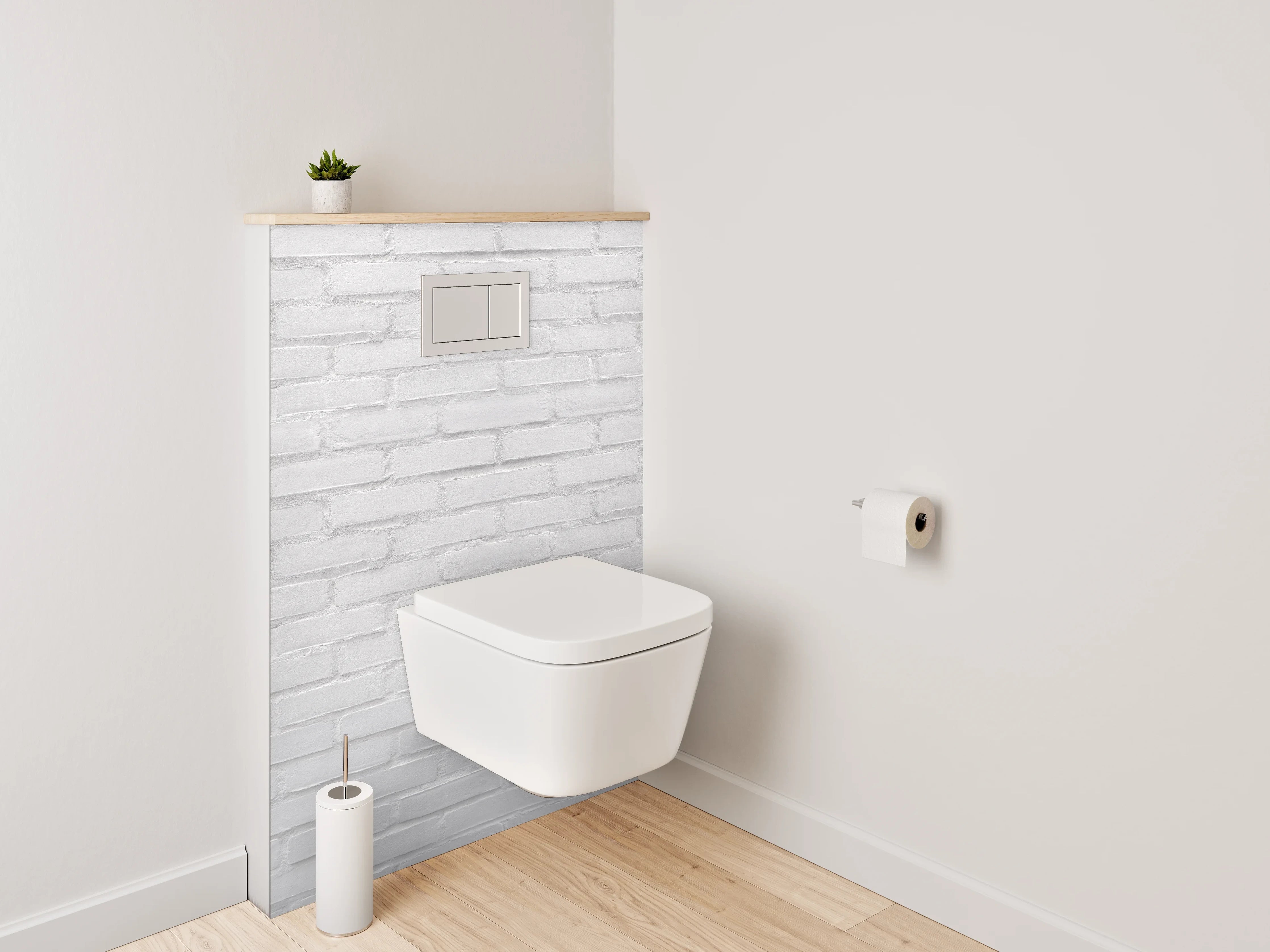 WC-Rückwand - Weiße Backsteinwand Strukturiert Minimalistisch