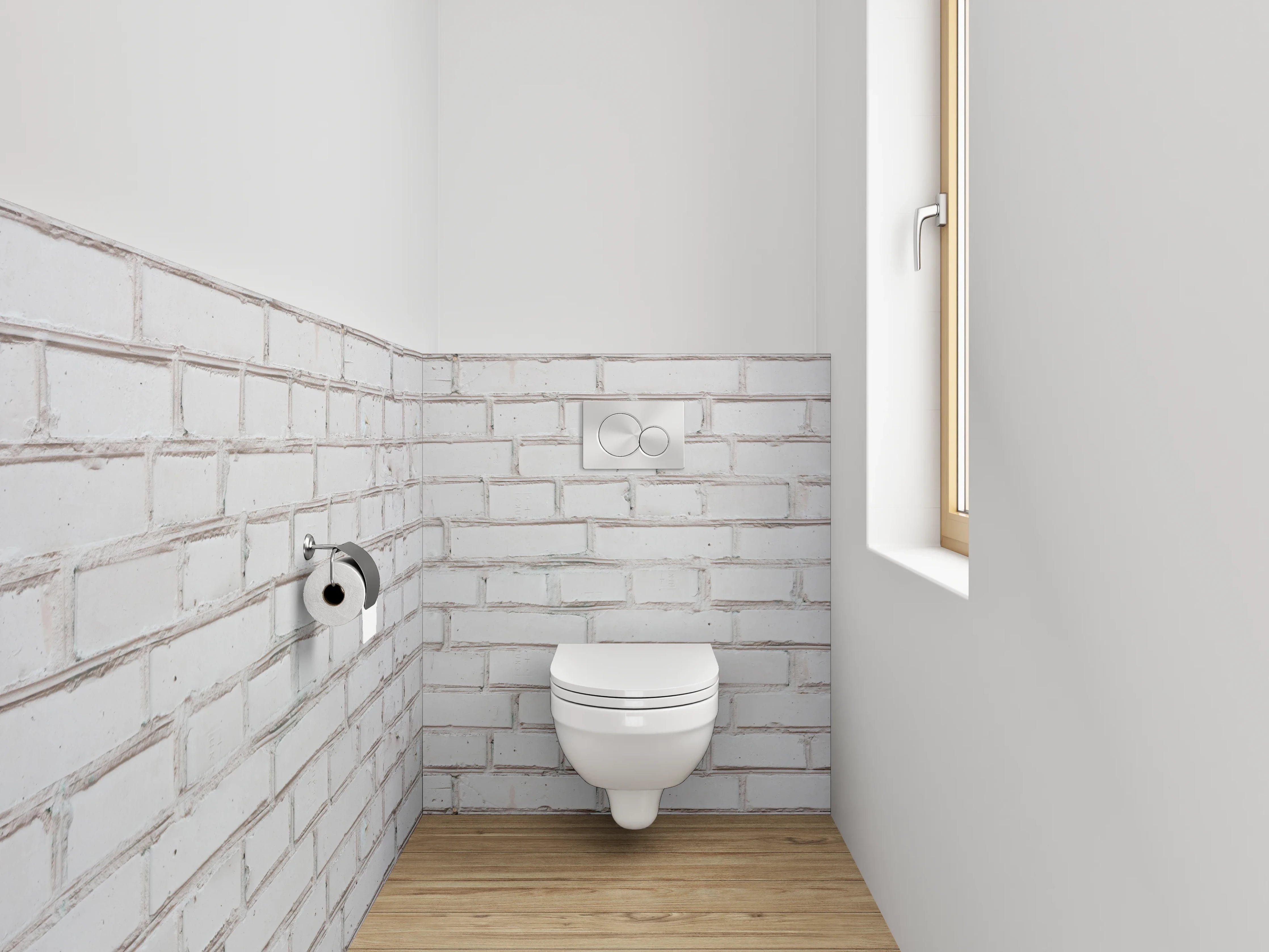 WC-Rückwand - Weiße Backsteinwand Symmetrisch Modern