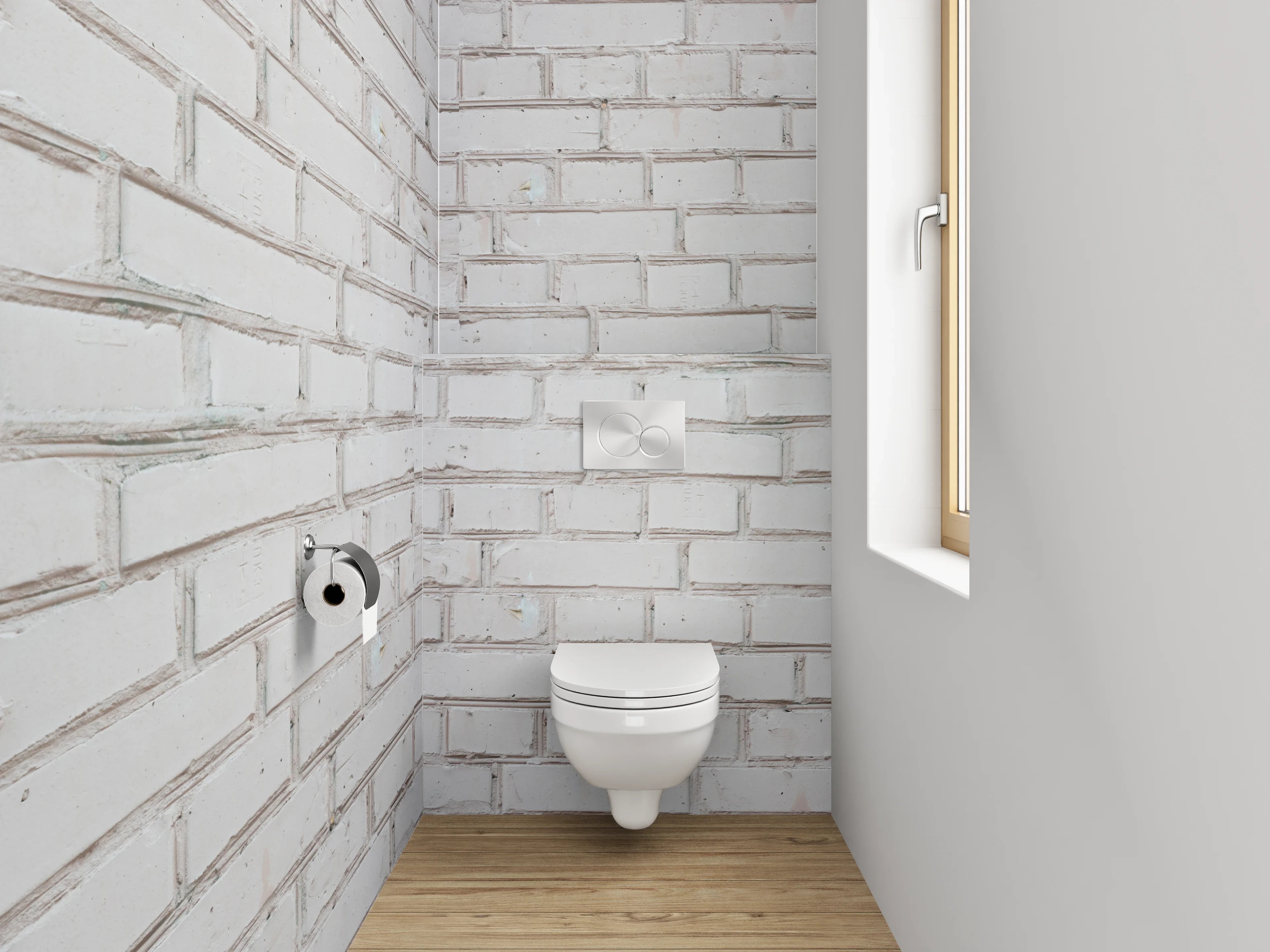 WC-Rückwand - Weiße Backsteinwand Symmetrisch Modern