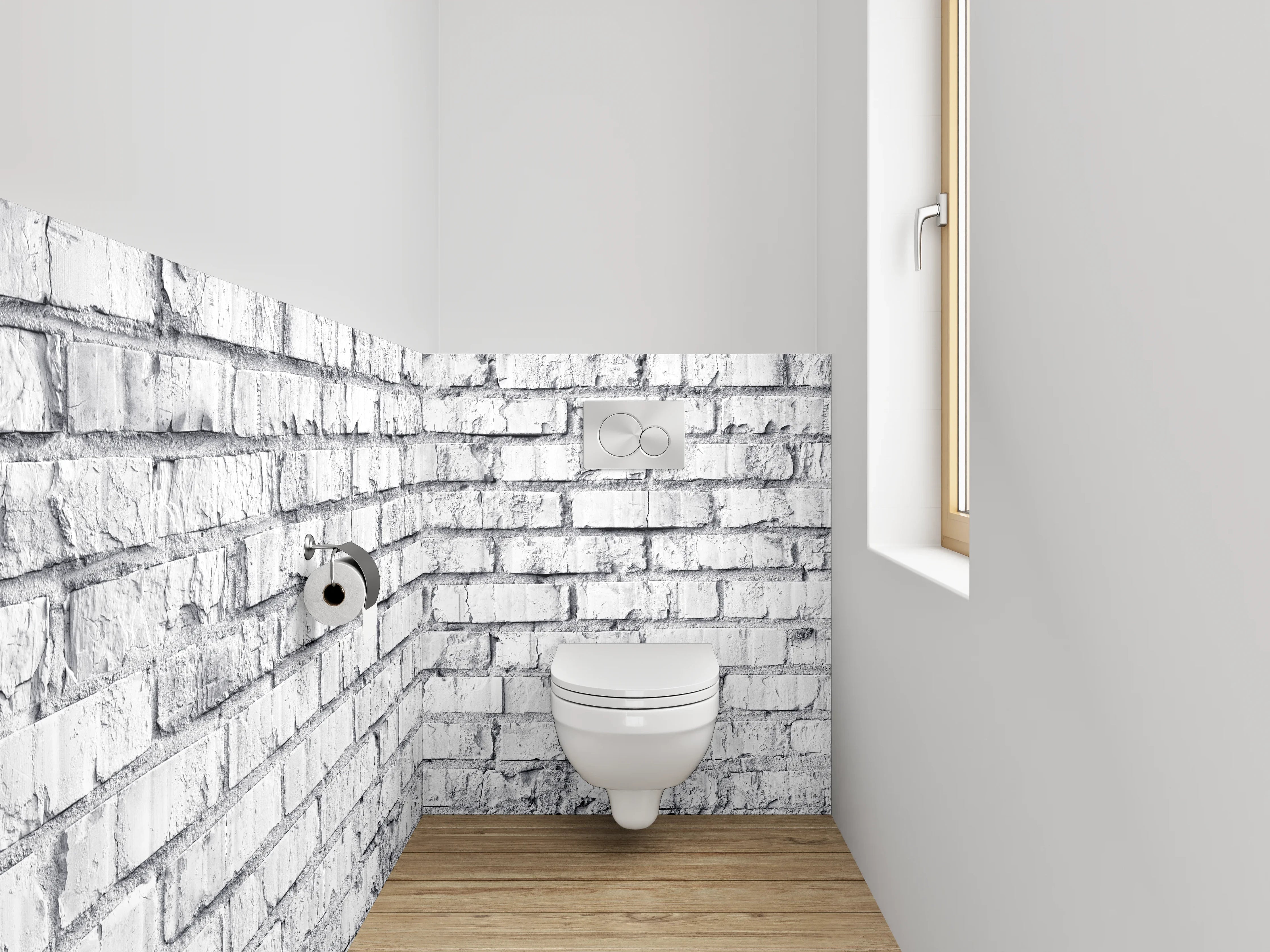 WC-Rückwand - Weiße Backsteinwand Vintage-Look