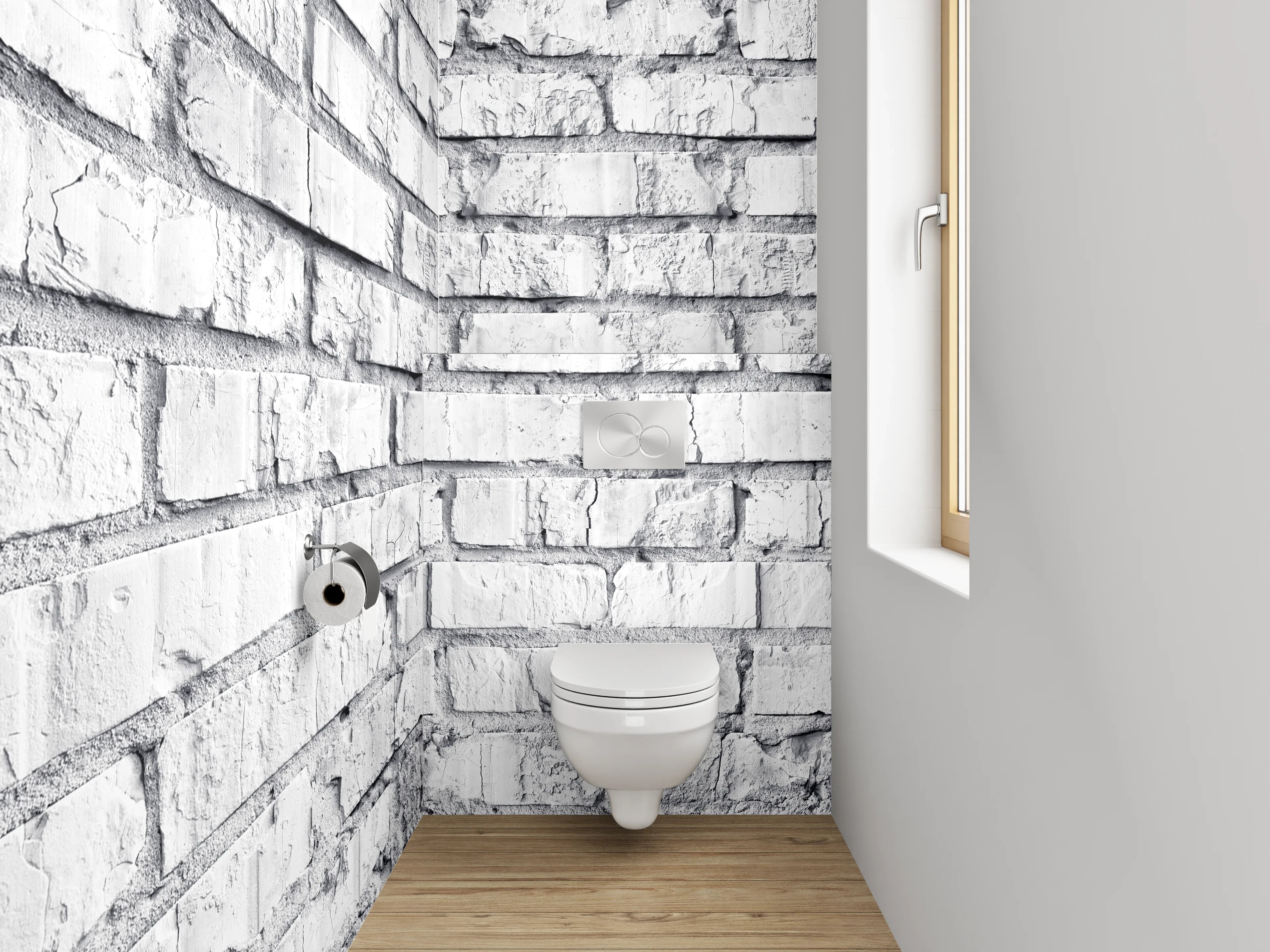 WC-Rückwand - Weiße Backsteinwand Vintage-Look