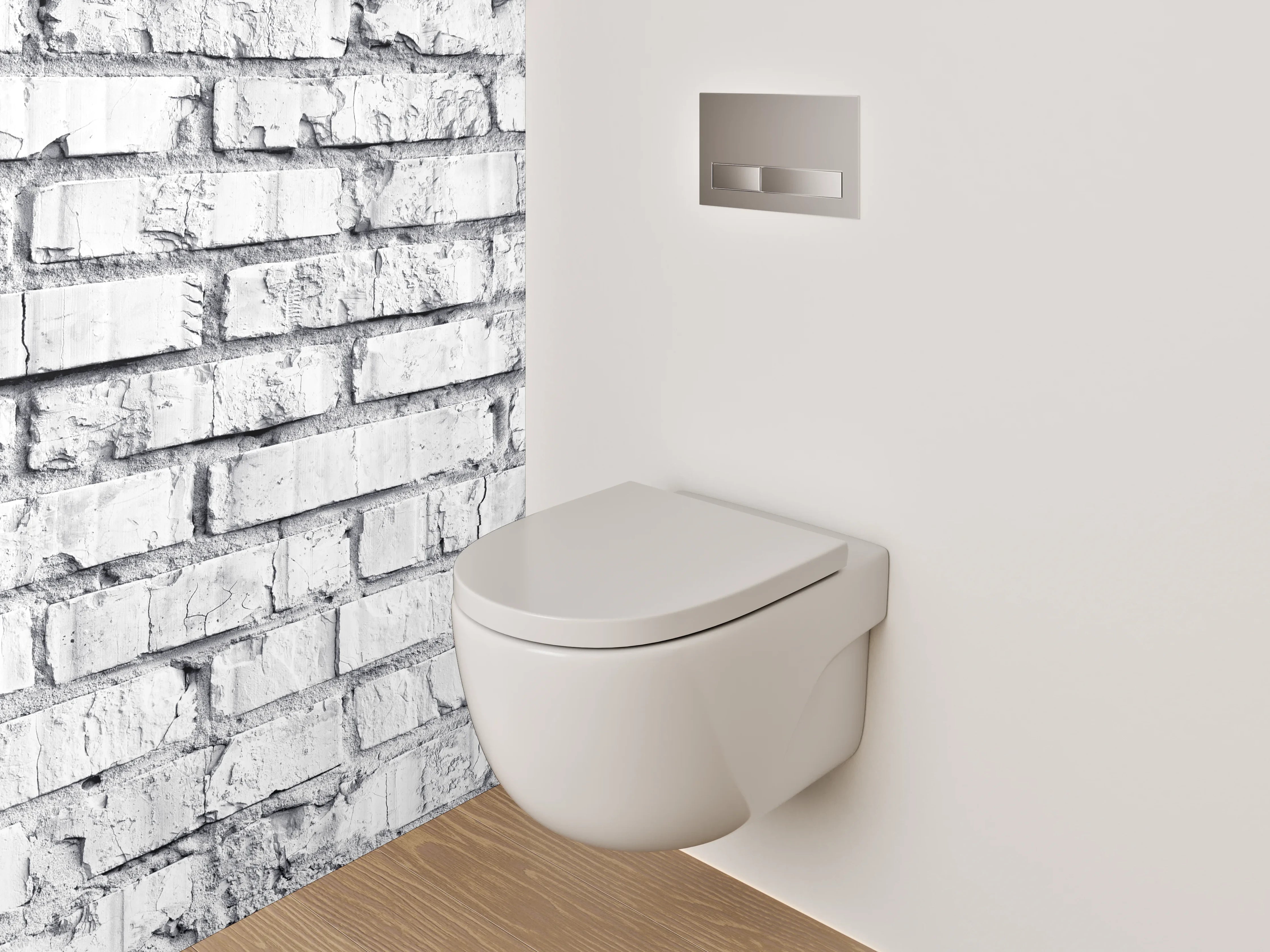 WC-Rückwand - Weiße Backsteinwand Vintage-Look