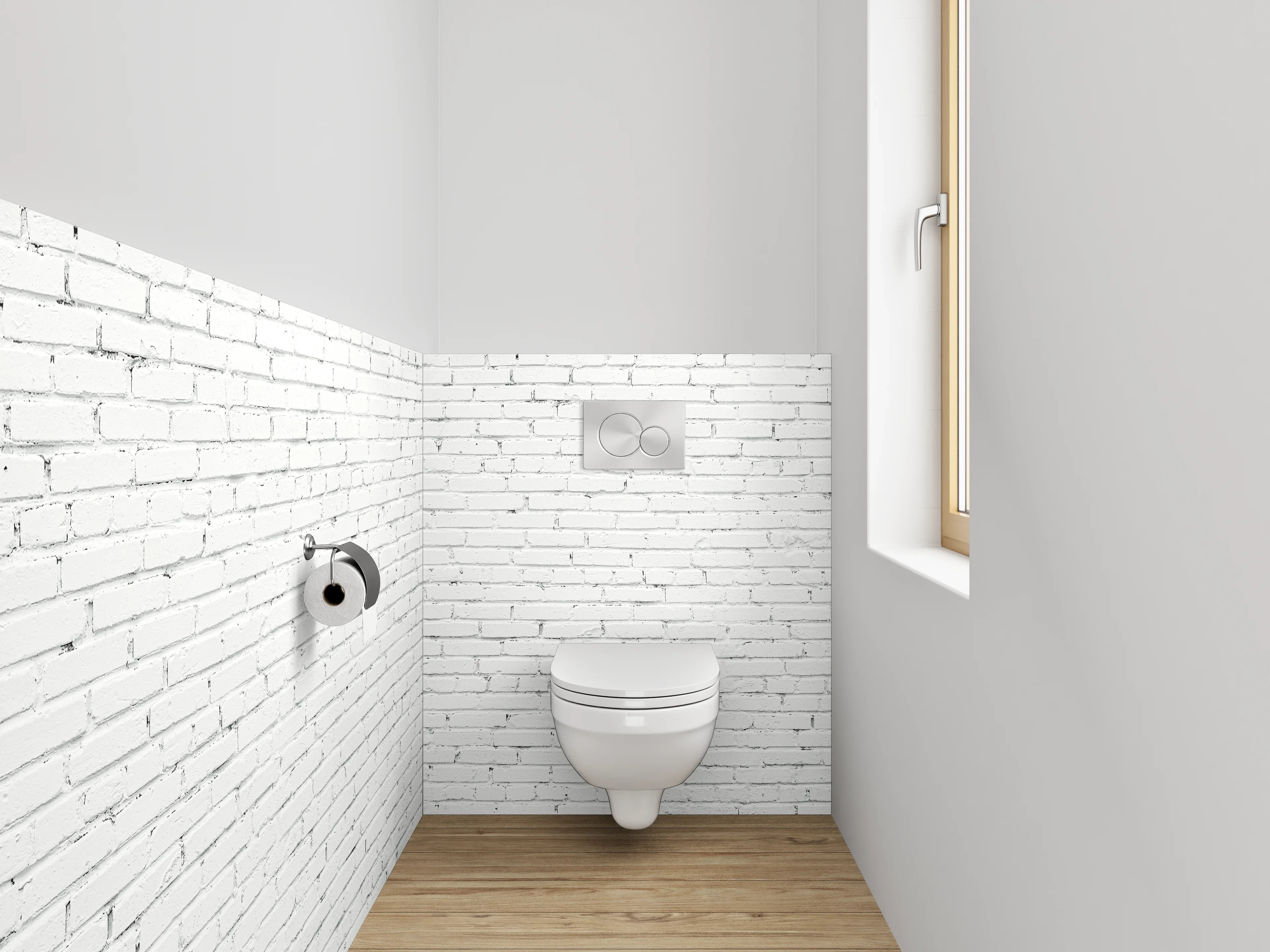 WC-Rückwand - Weiße Backsteinwand – Moderne Optik