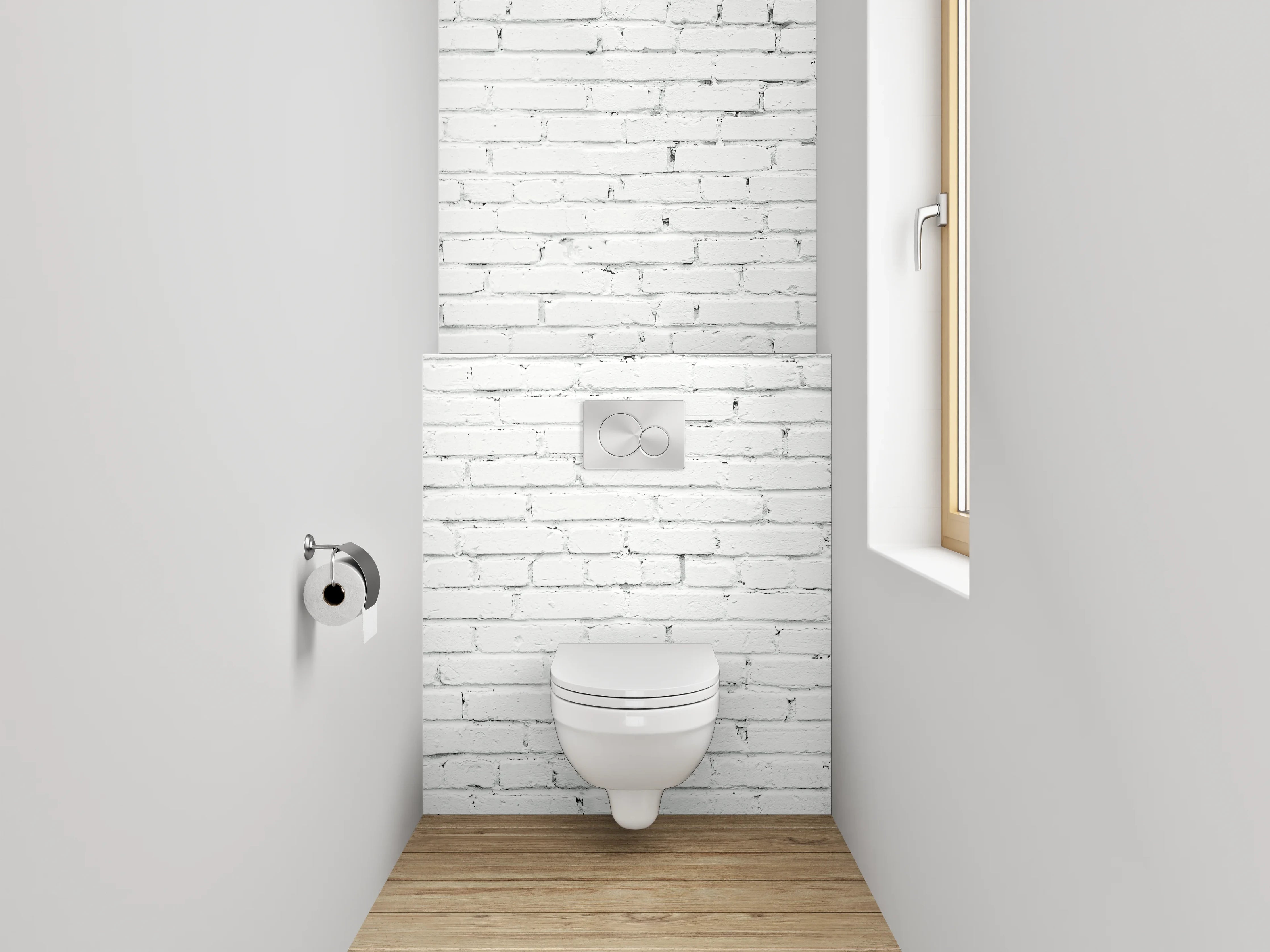WC-Rückwand - Weiße Backsteinwand – Moderne Optik