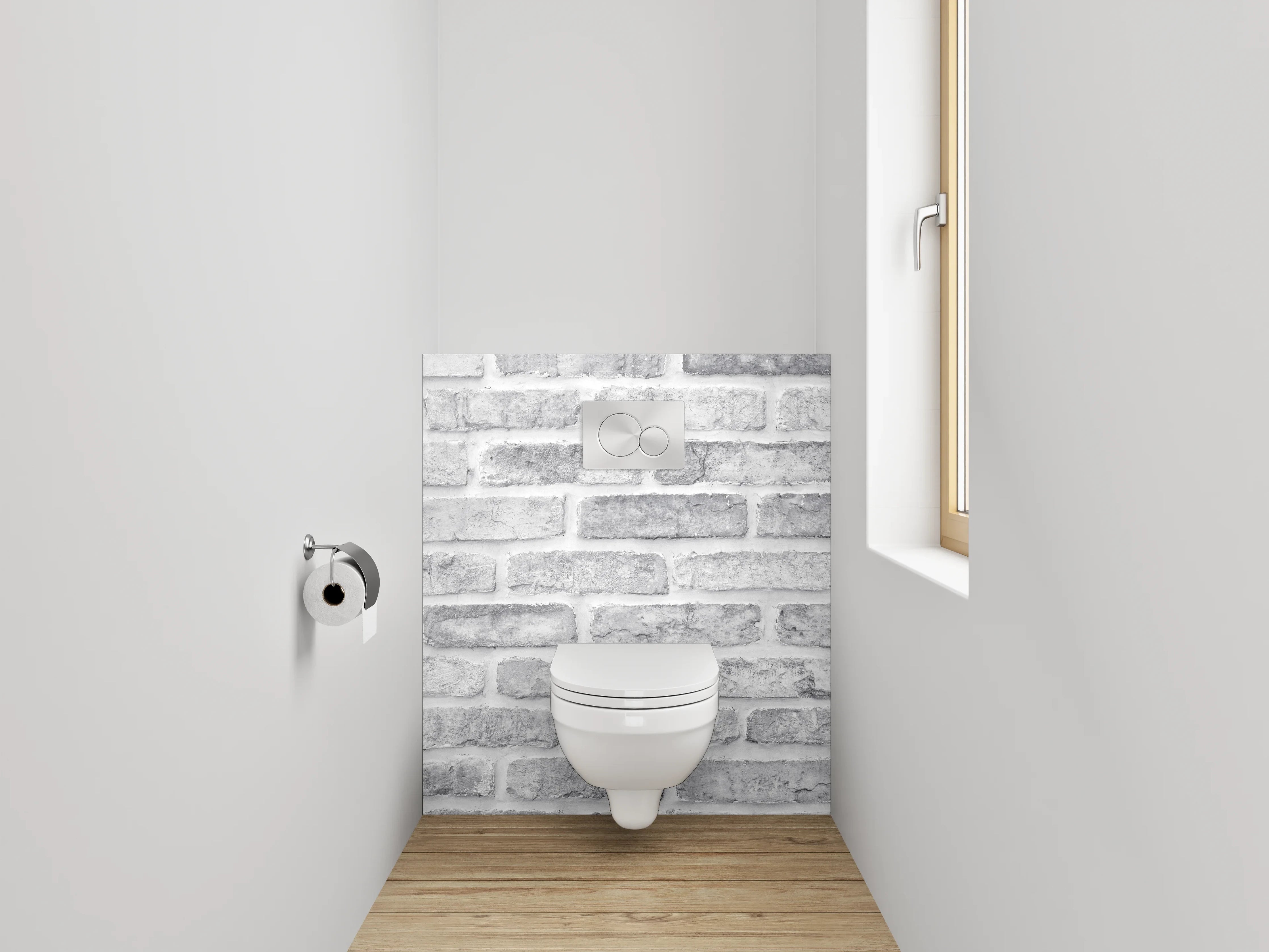 WC-Rückwand - Weiße Backsteinwand in Ziegeloptik