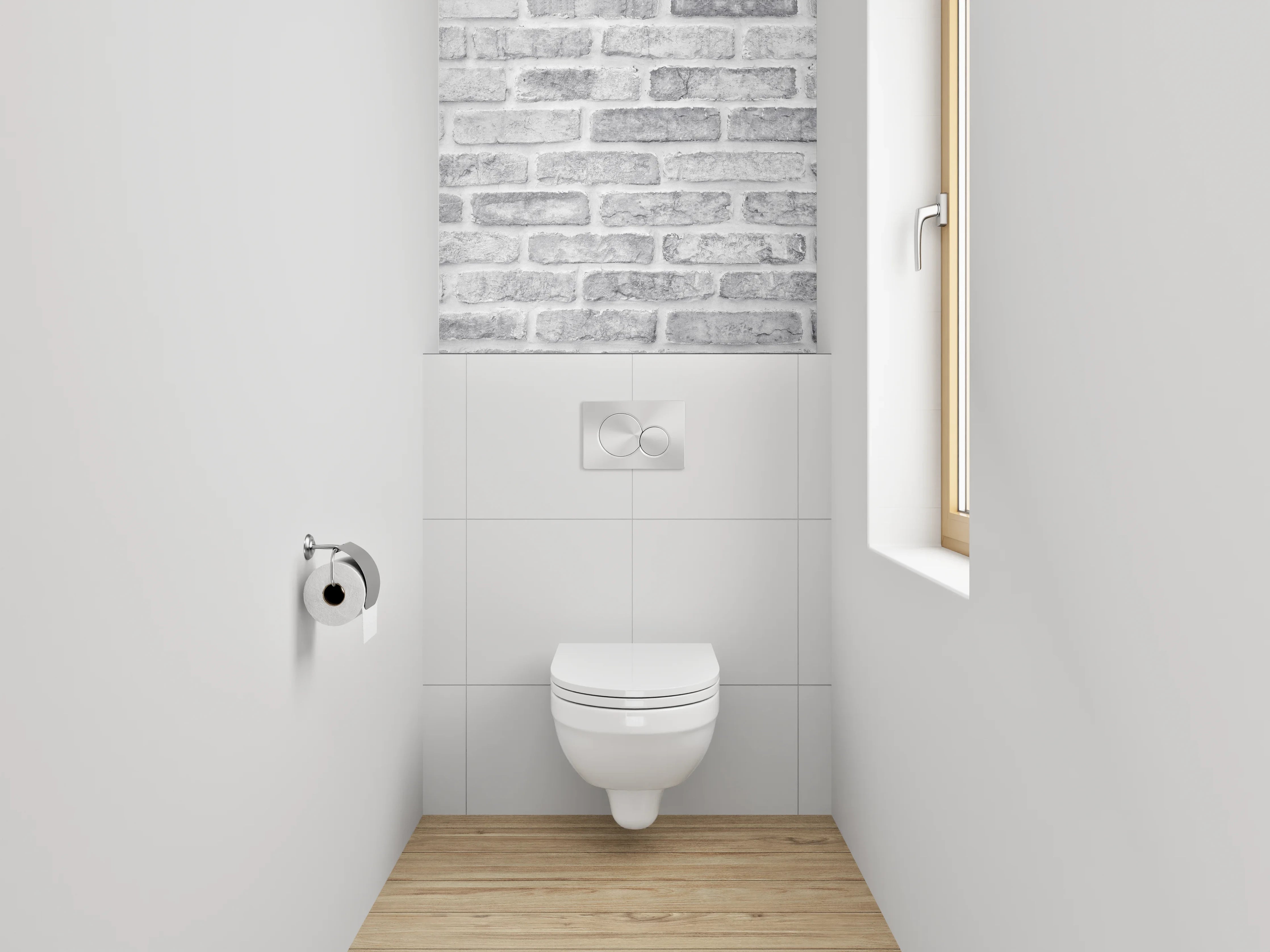 WC-Rückwand - Weiße Backsteinwand in Ziegeloptik