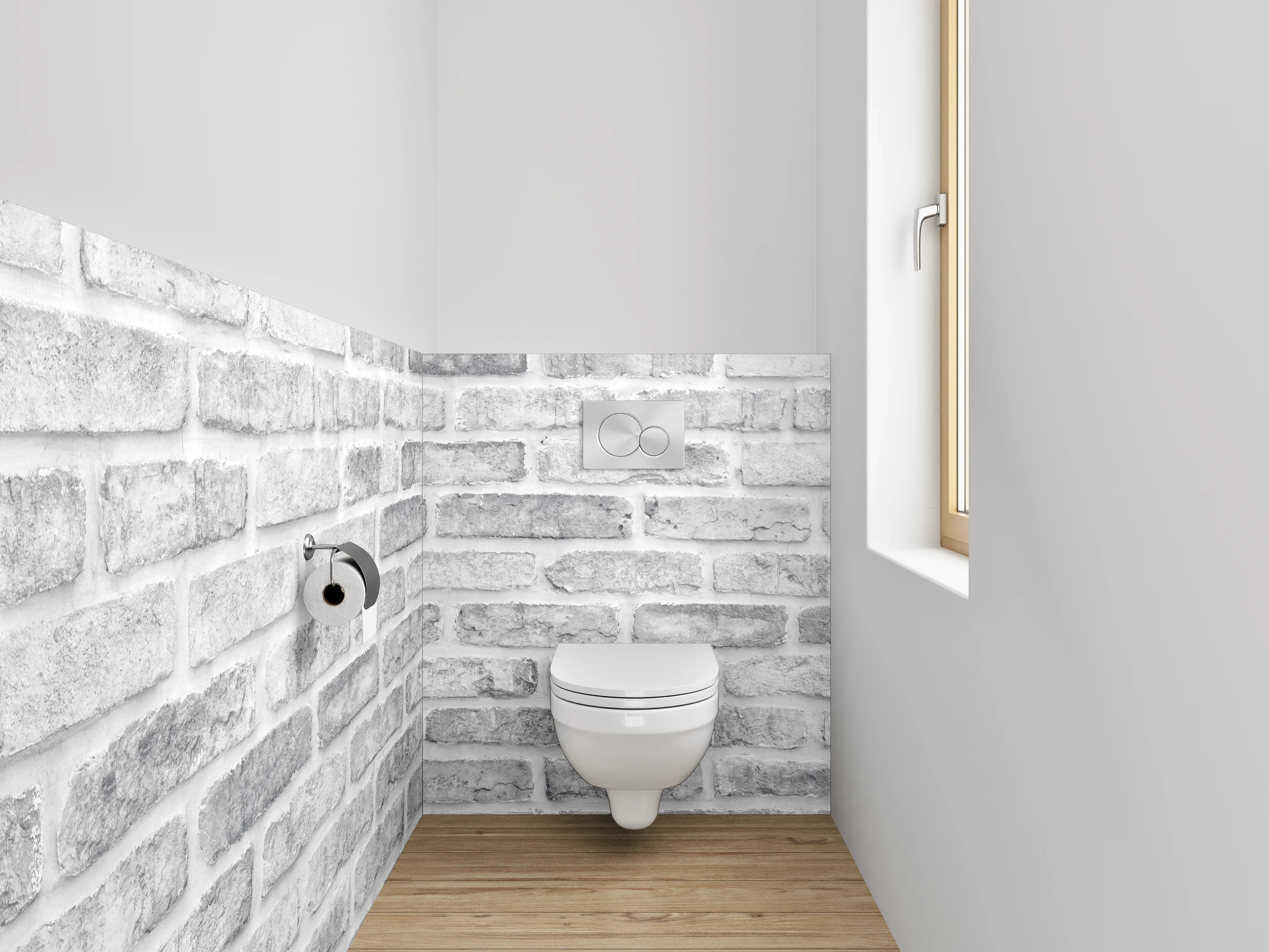 WC-Rückwand - Weiße Backsteinwand in Ziegeloptik