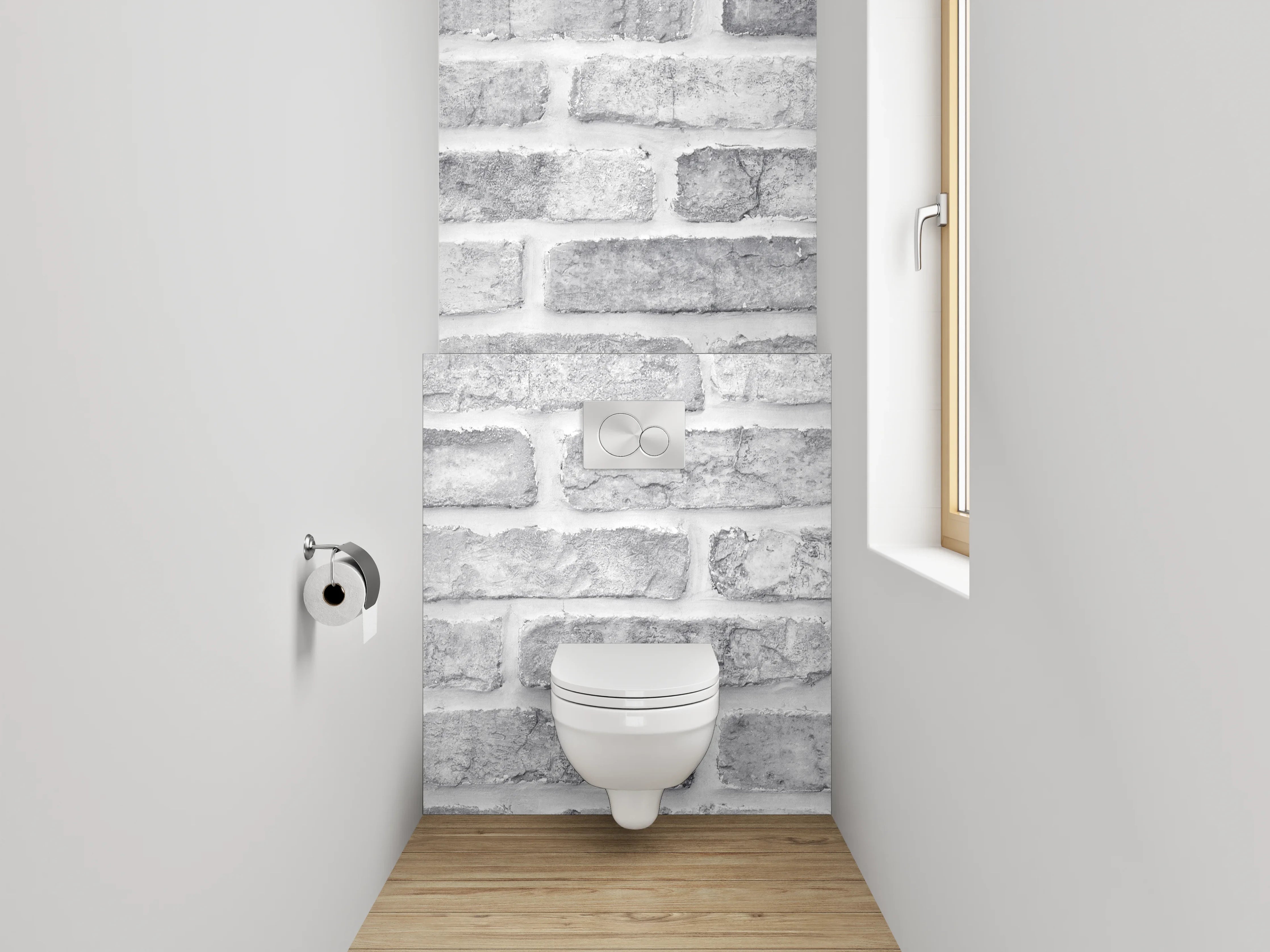 WC-Rückwand - Weiße Backsteinwand in Ziegeloptik