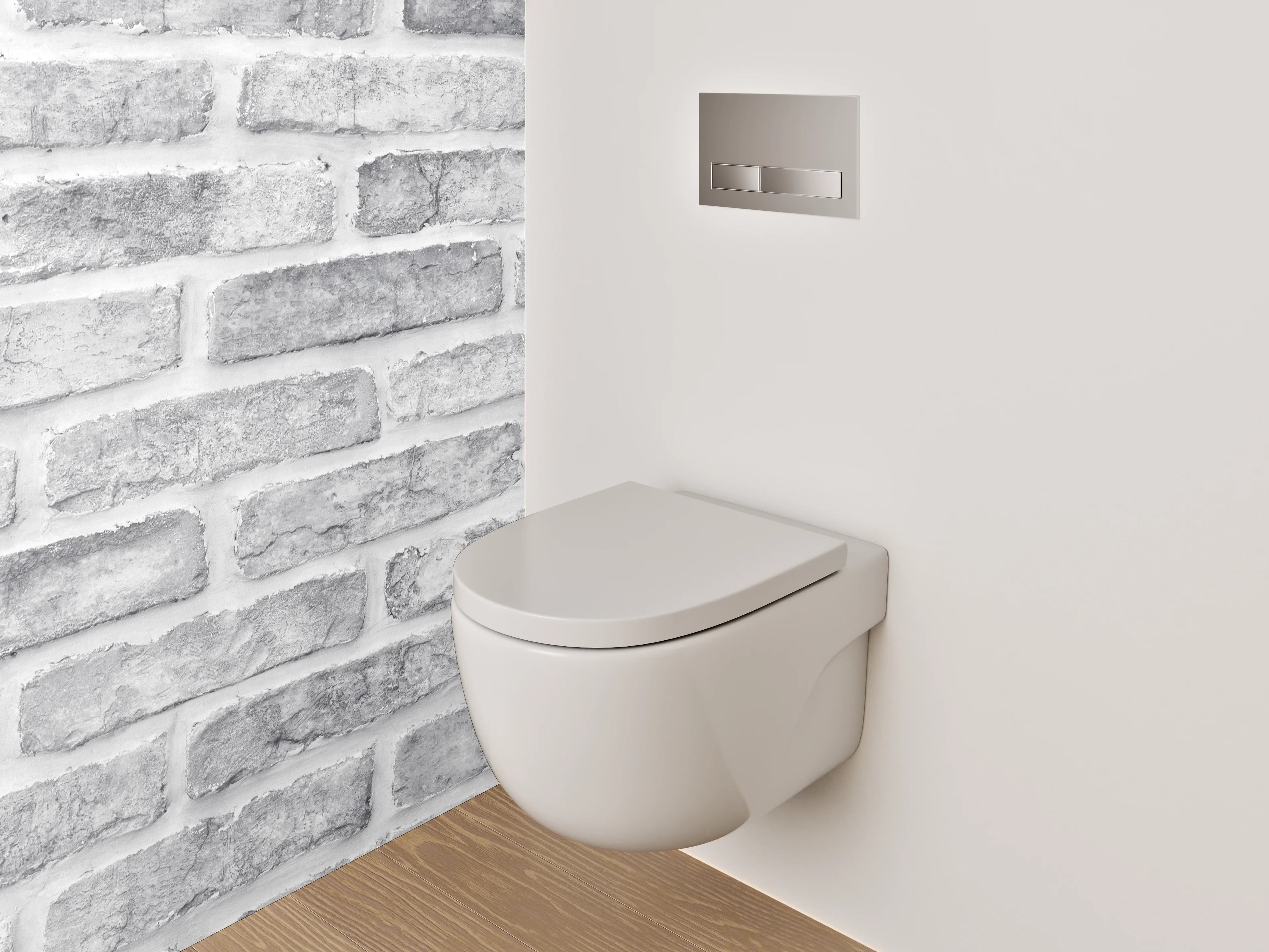WC-Rückwand - Weiße Backsteinwand in Ziegeloptik