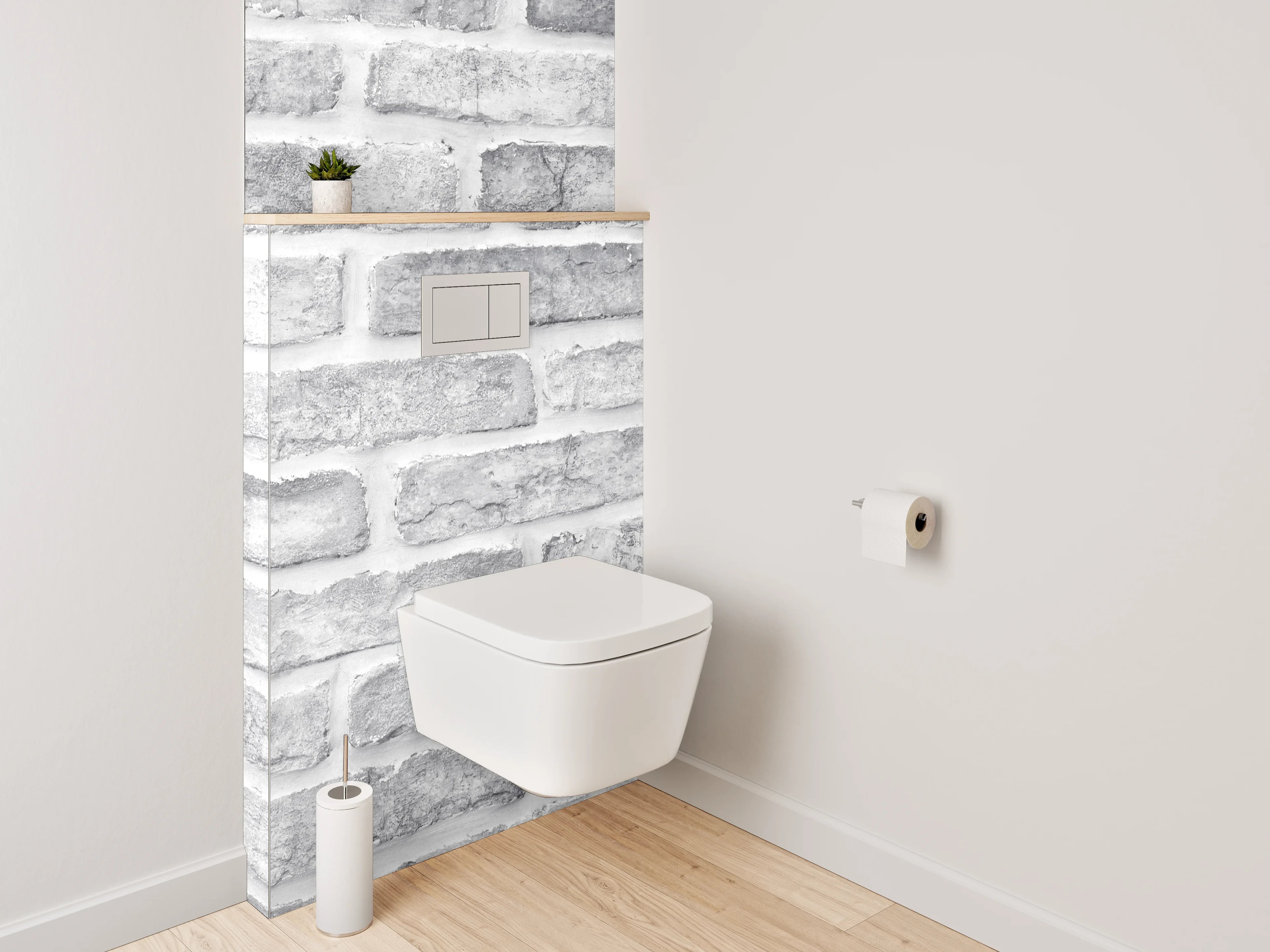 WC-Rückwand - Weiße Backsteinwand in Ziegeloptik
