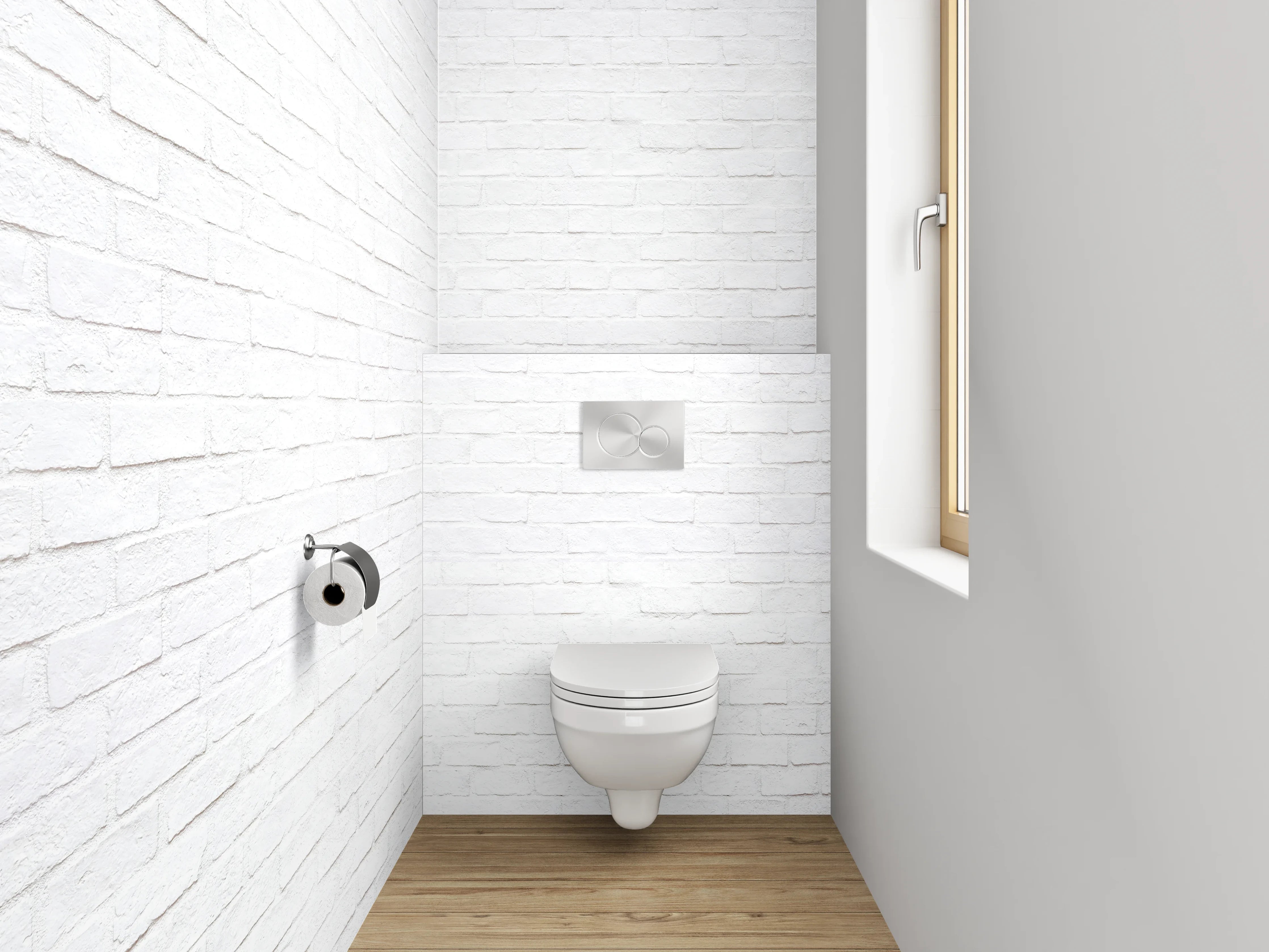 WC-Rückwand - Weiße Backsteinwand minimalistisch