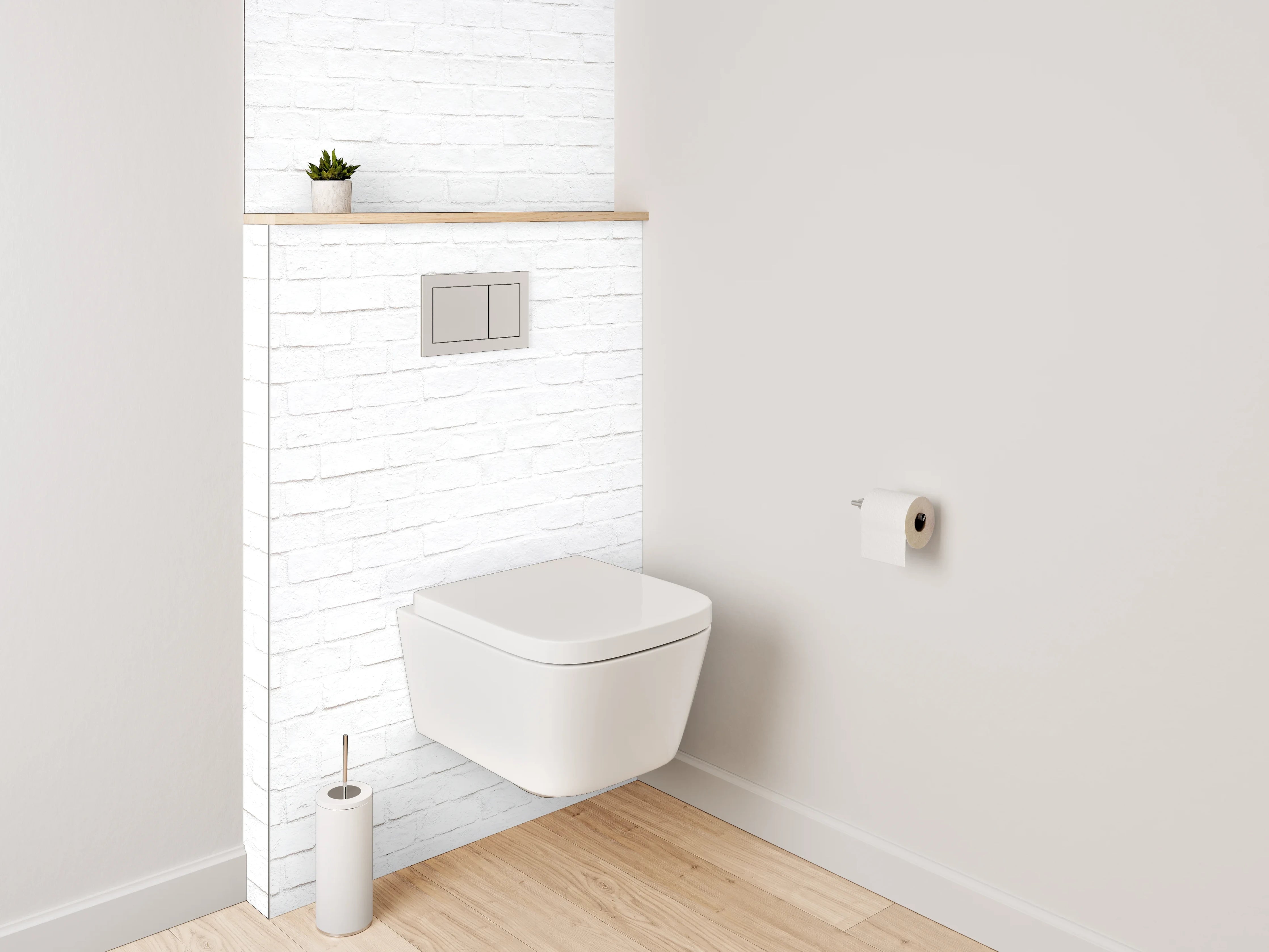 WC-Rückwand - Weiße Backsteinwand minimalistisch