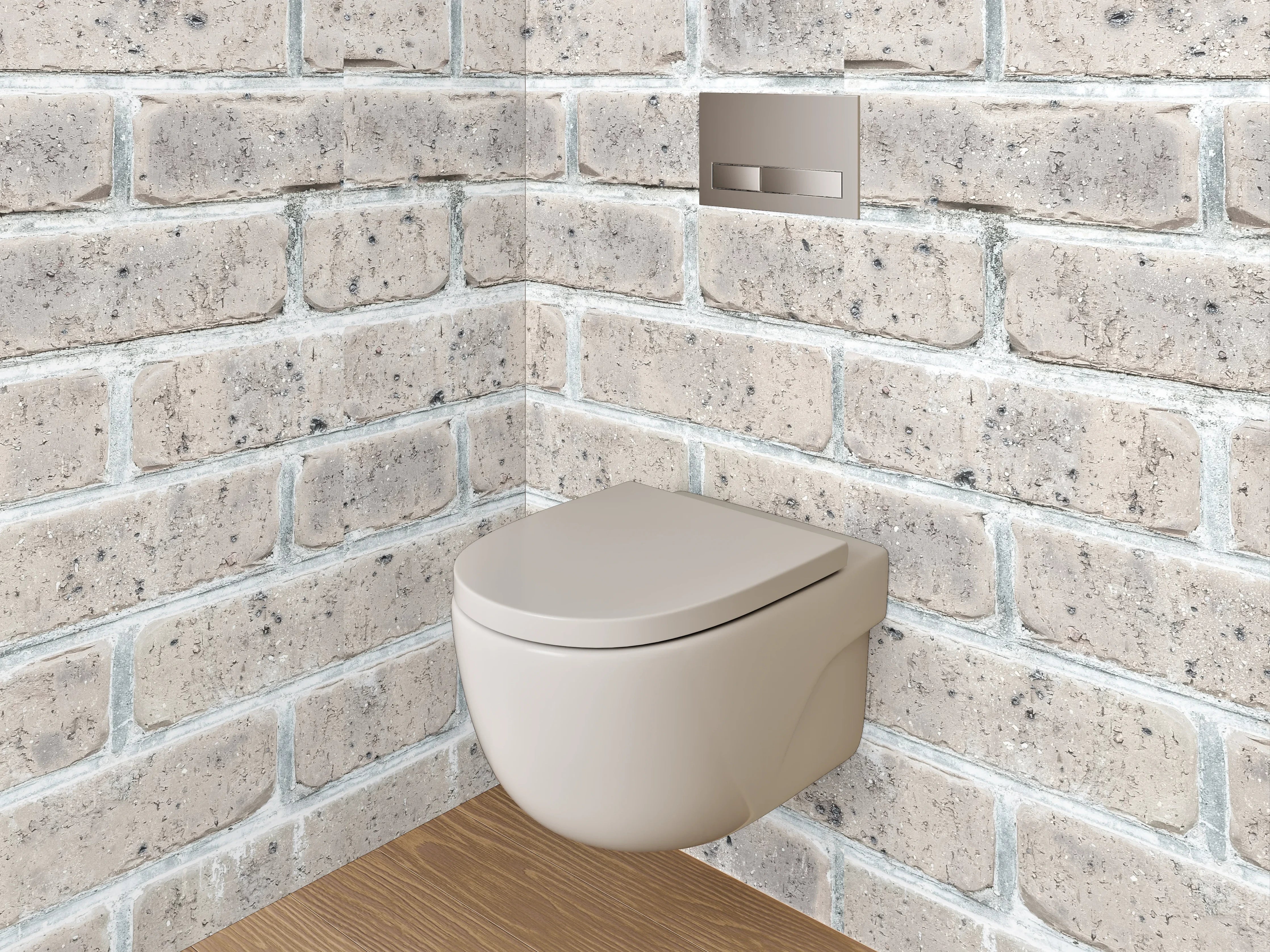WC-Rückwand - Weiße Backsteinwand mit Betonstruktur