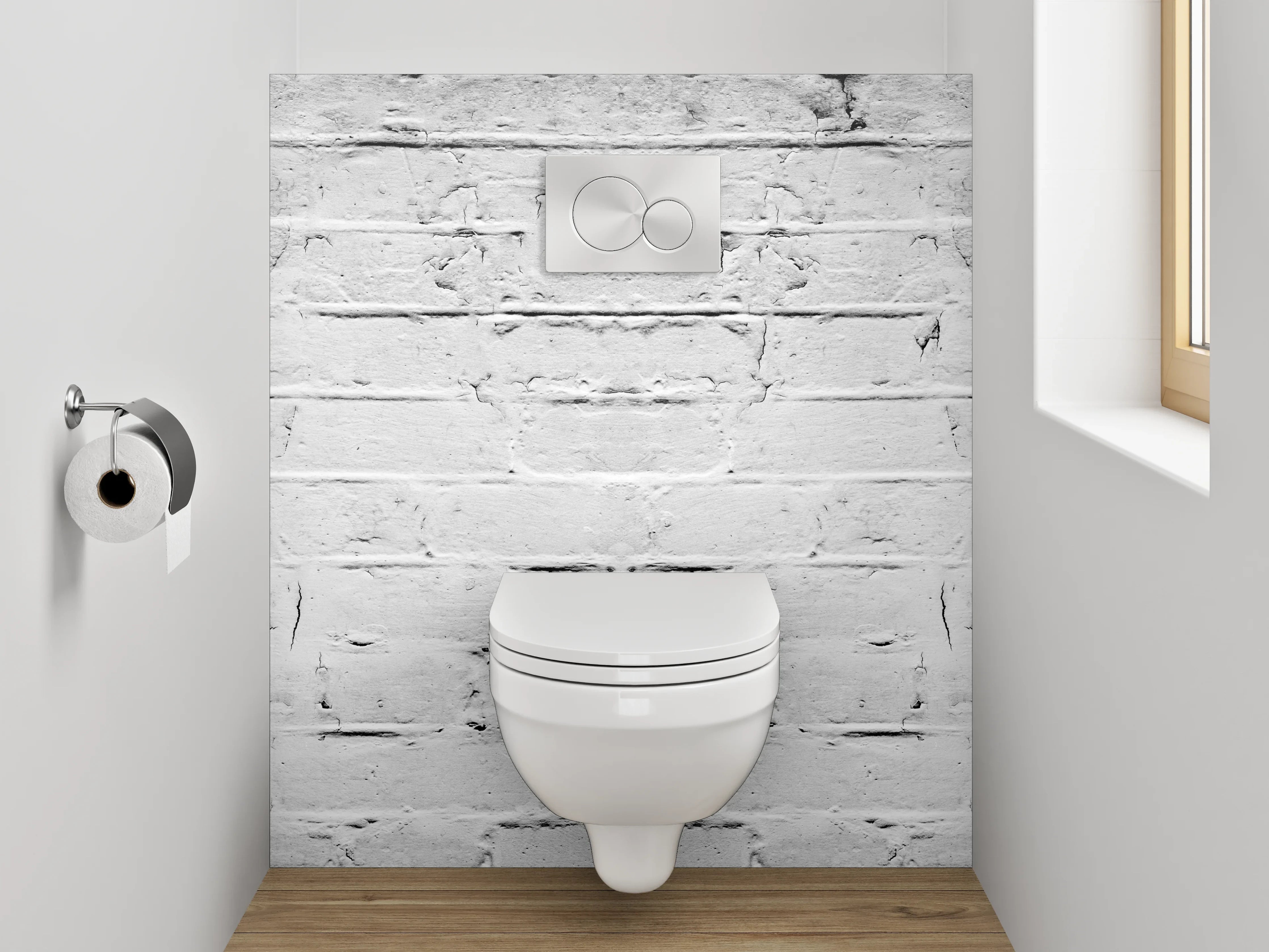 WC-Rückwand - Weiße Backsteinwand mit Vintage-Flair