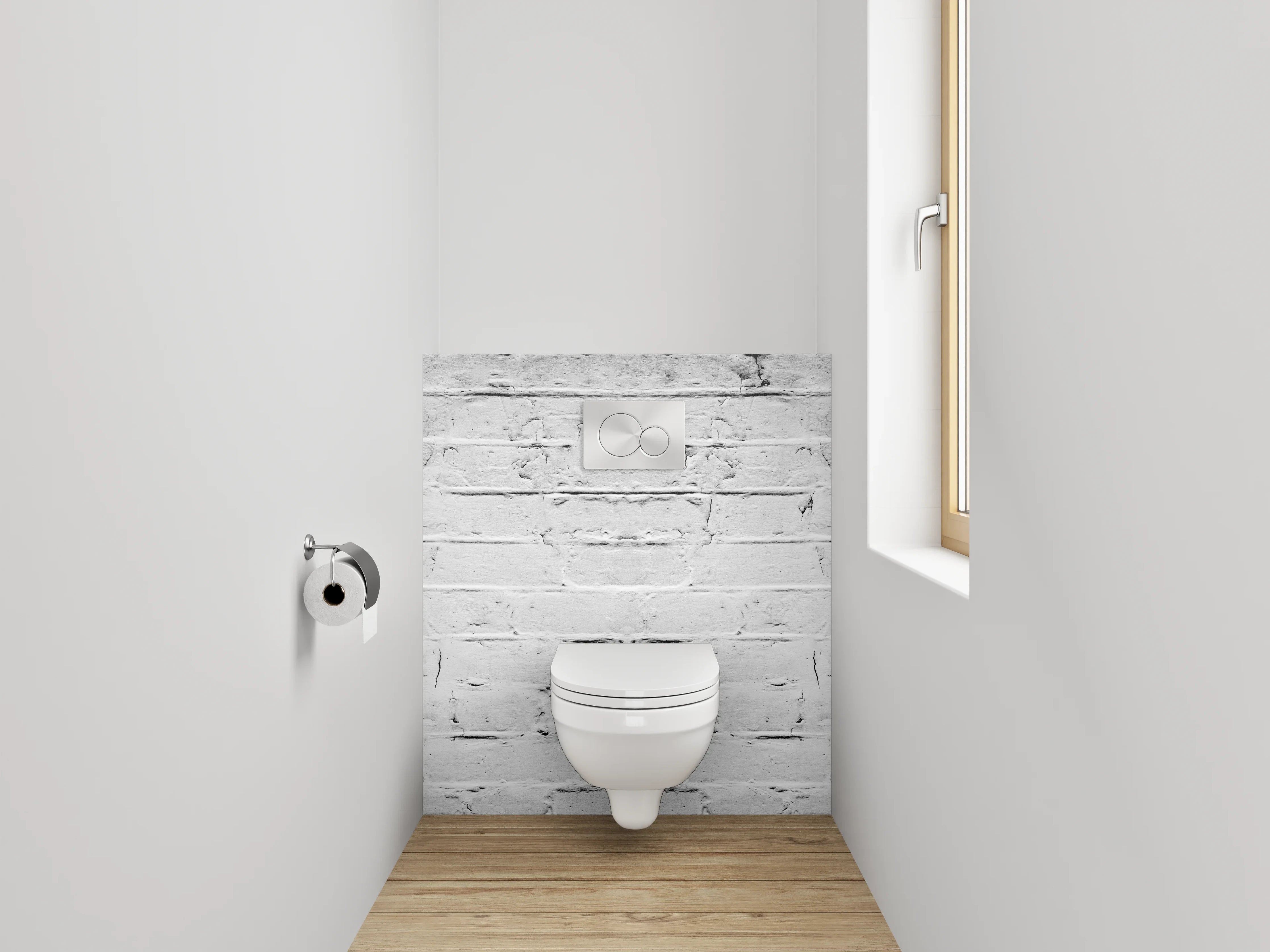 WC-Rückwand - Weiße Backsteinwand mit Vintage-Flair