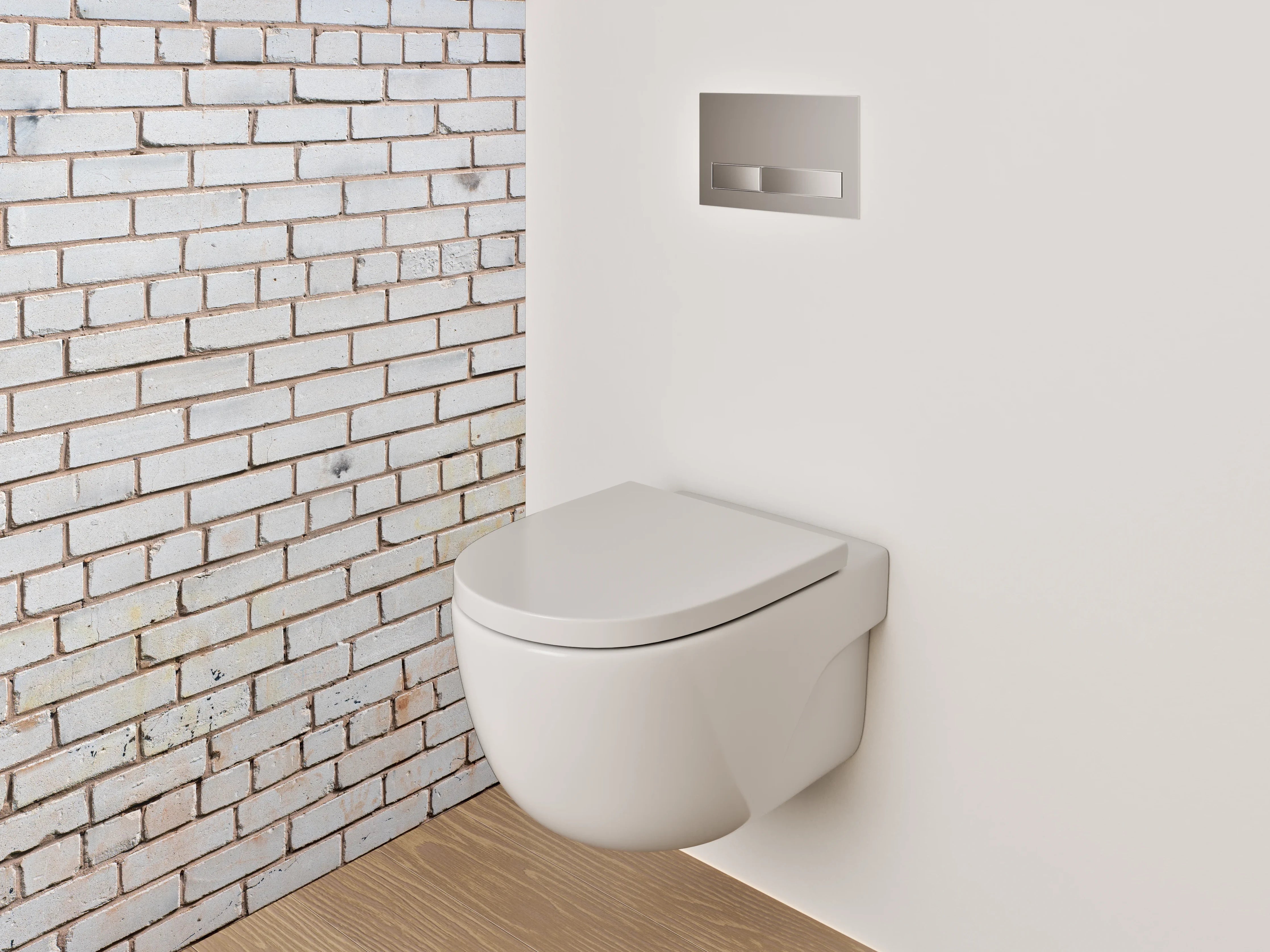 WC-Rückwand - Weiße Backsteinwand modern minimalistisch