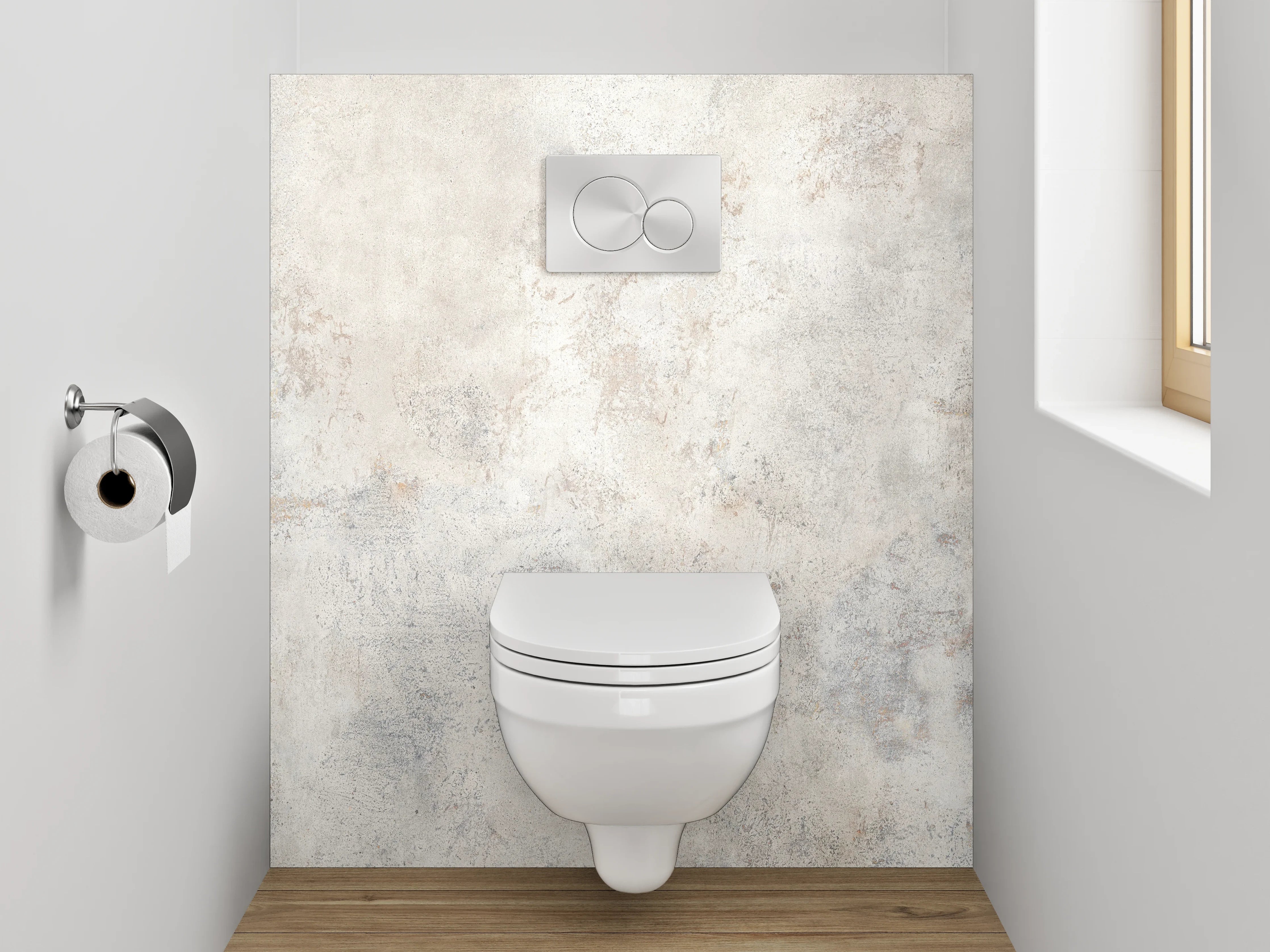 WC-Rückwand - Weiße Betonoptik Wandverkleidung