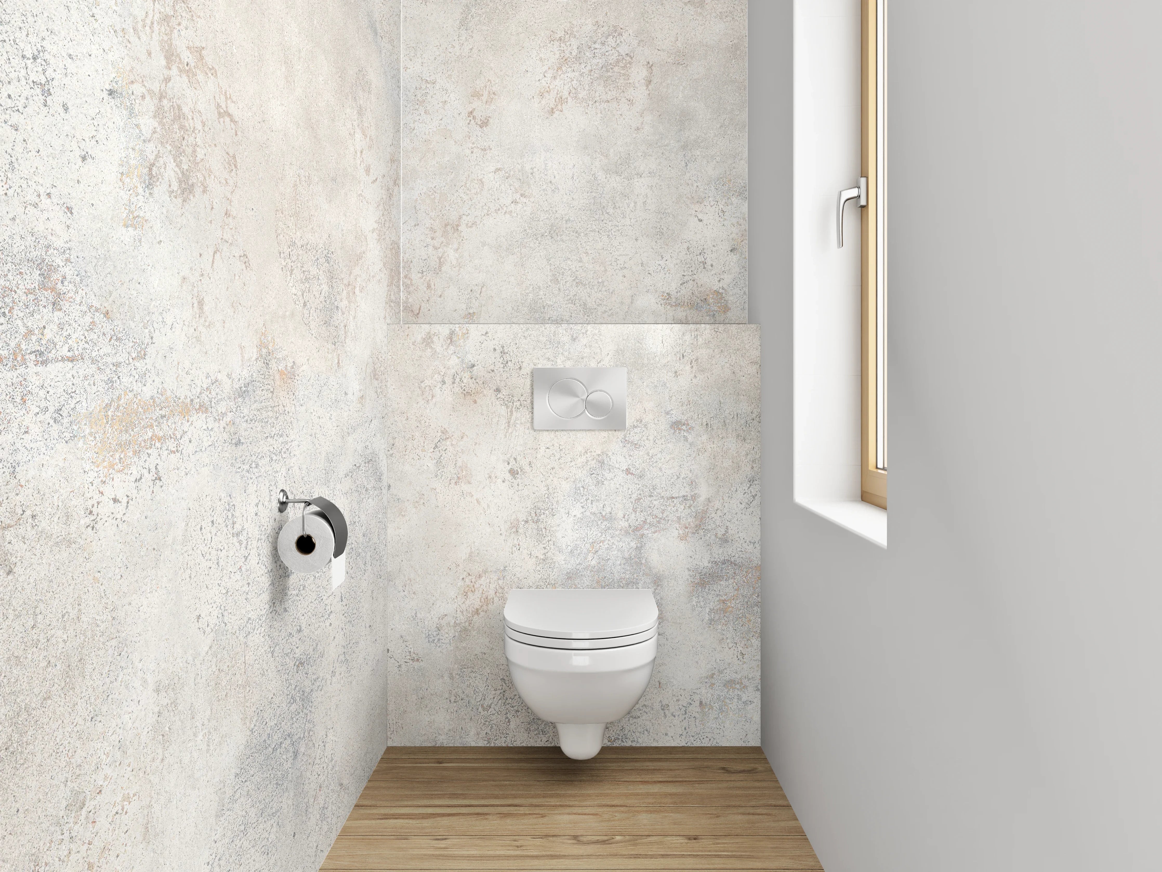 WC-Rückwand - Weiße Betonoptik Wandverkleidung