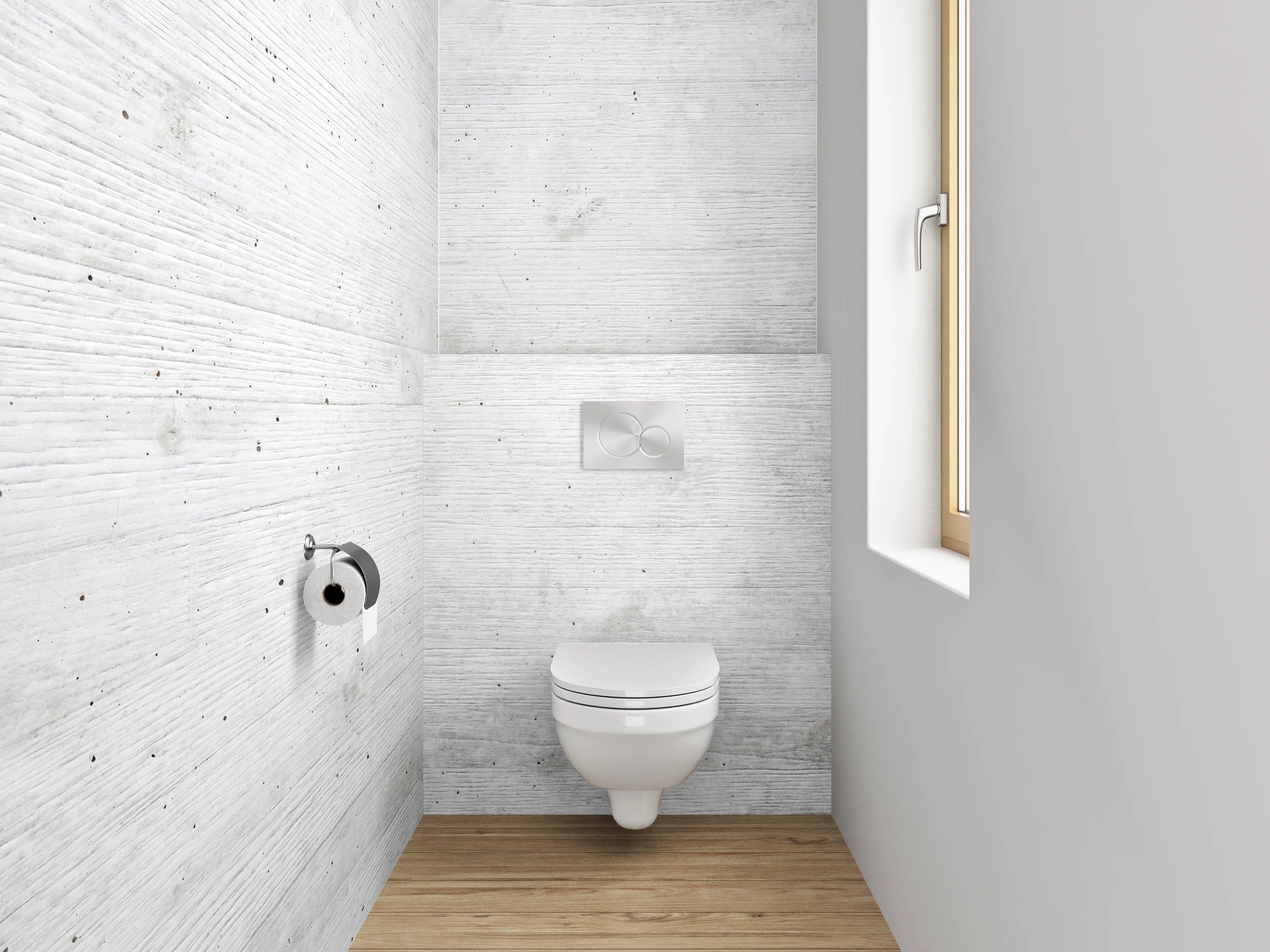 WC-Rückwand - Weiße Betonwand minimalistisch modern