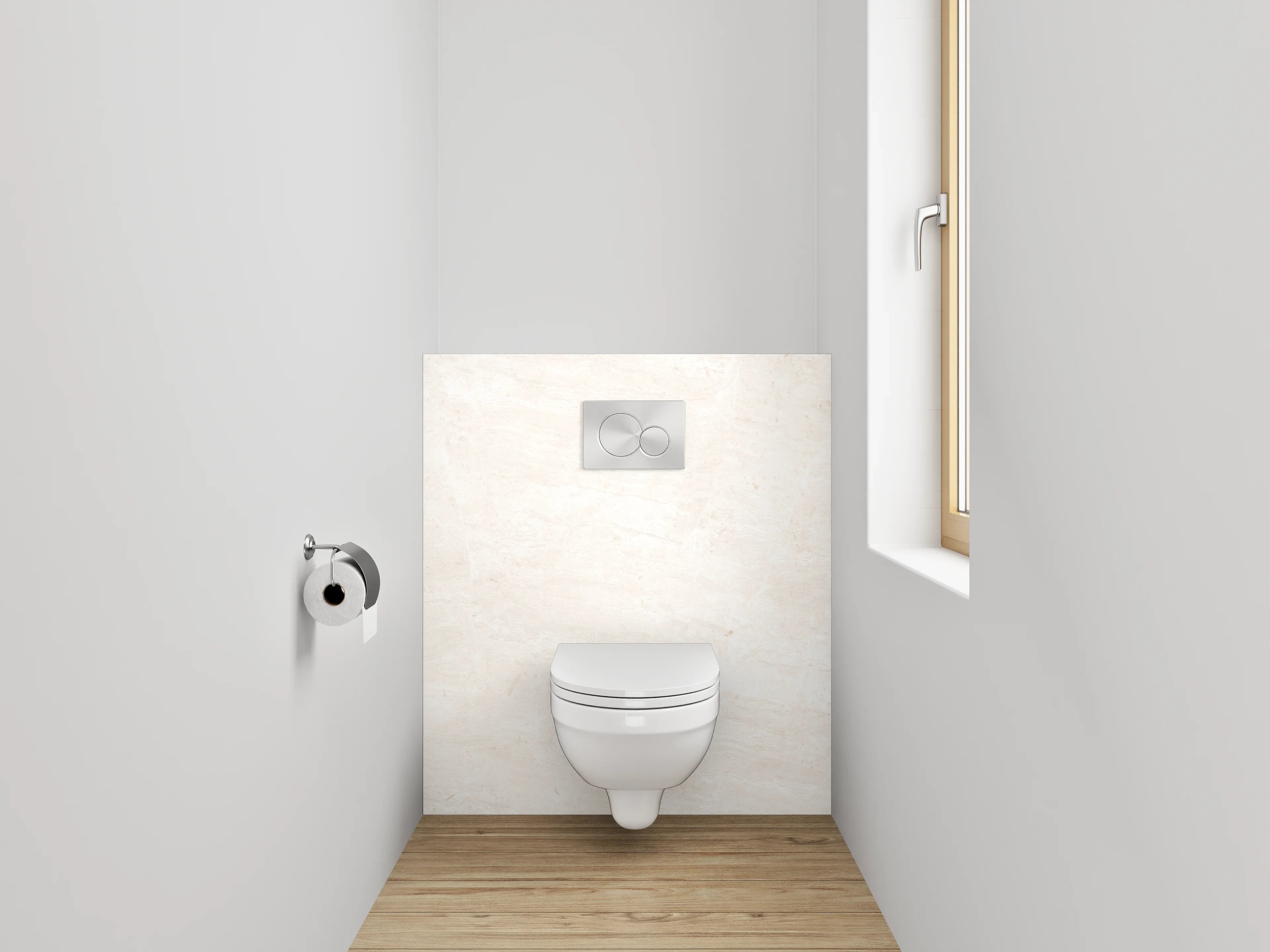 WC-Rückwand - Weiße Betonwand mit subtiler Struktur