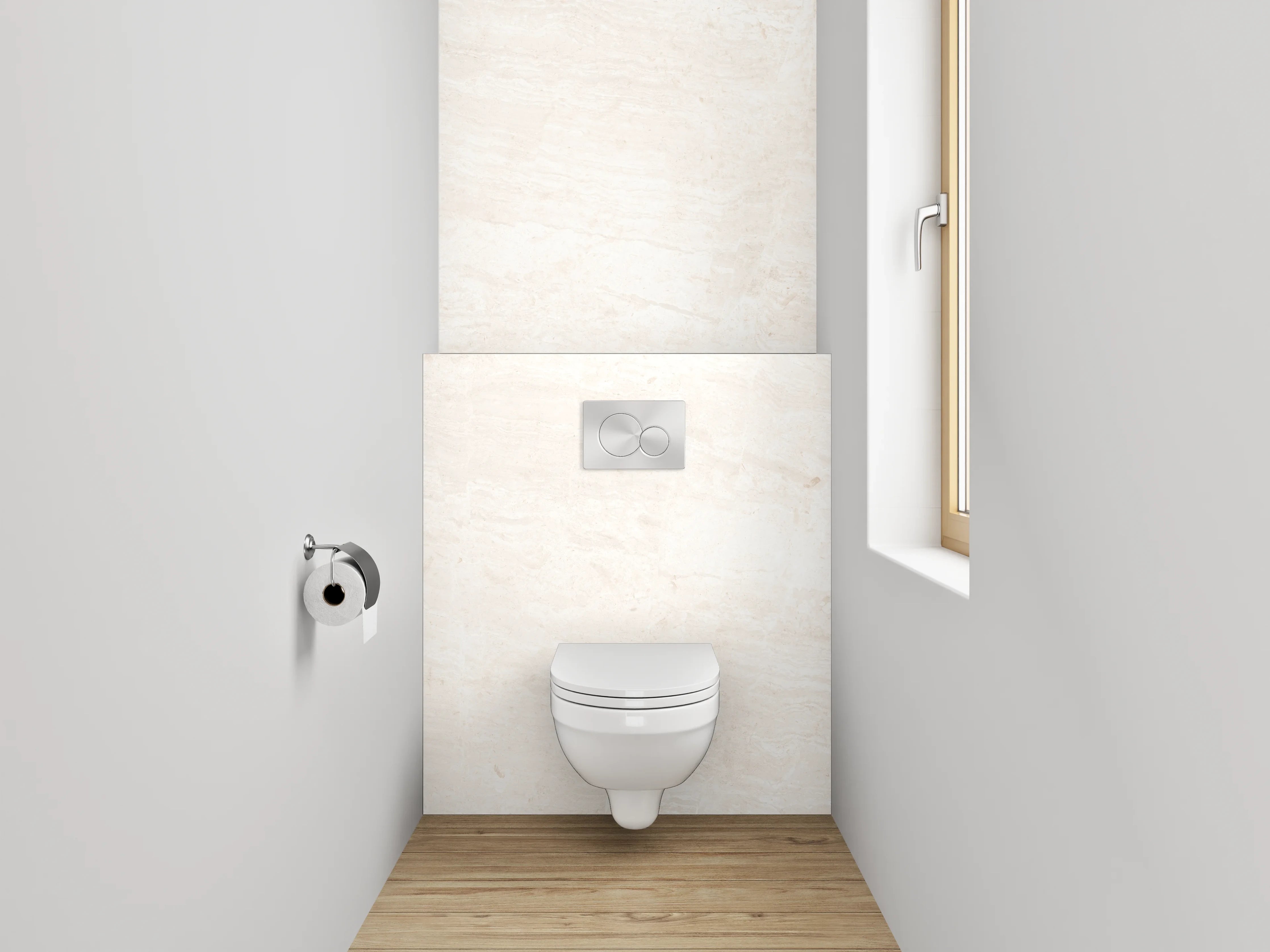 WC-Rückwand - Weiße Betonwand mit subtiler Struktur