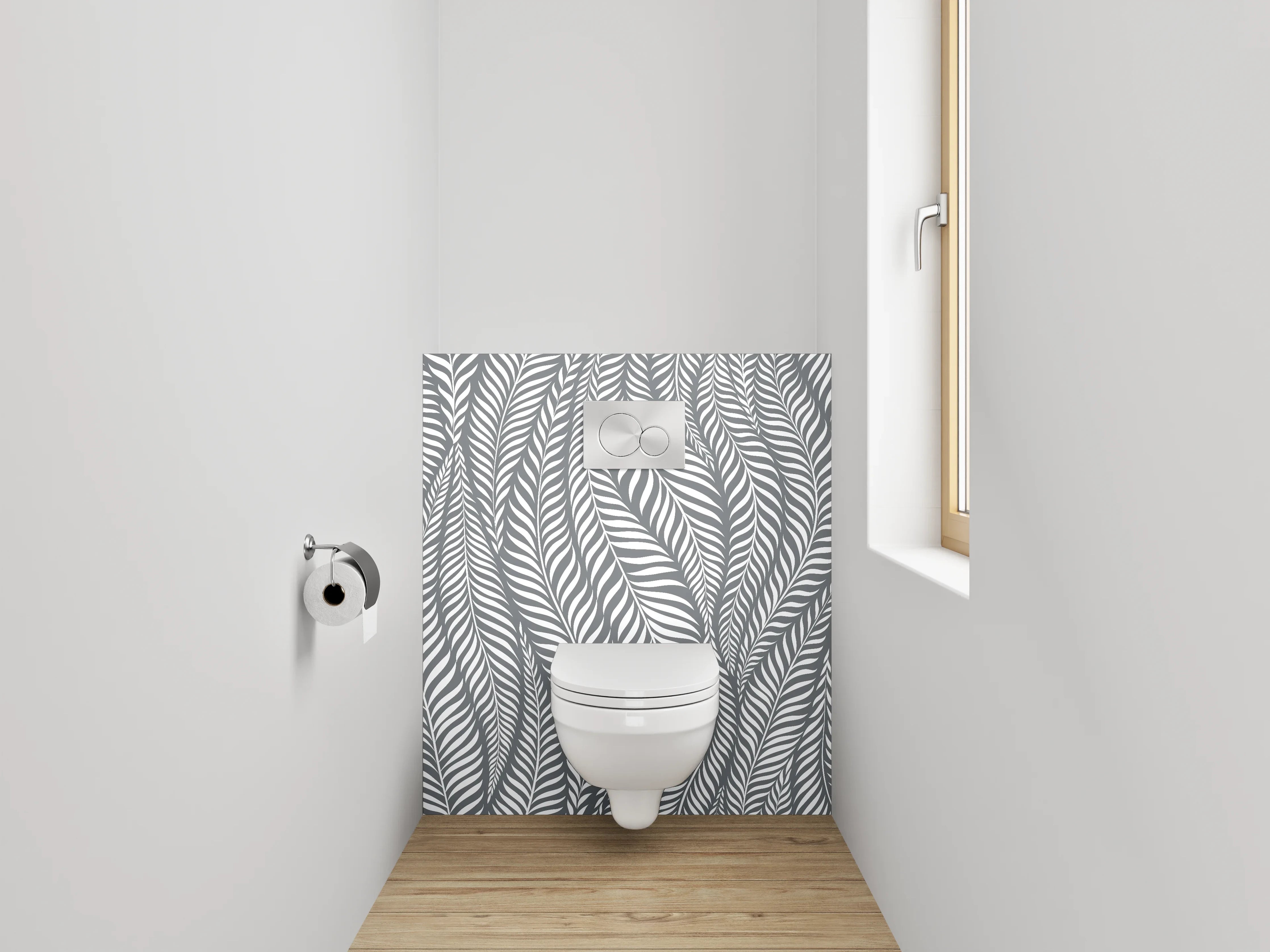 WC-Rückwand - Weiße Blatt- und Linien-Muster