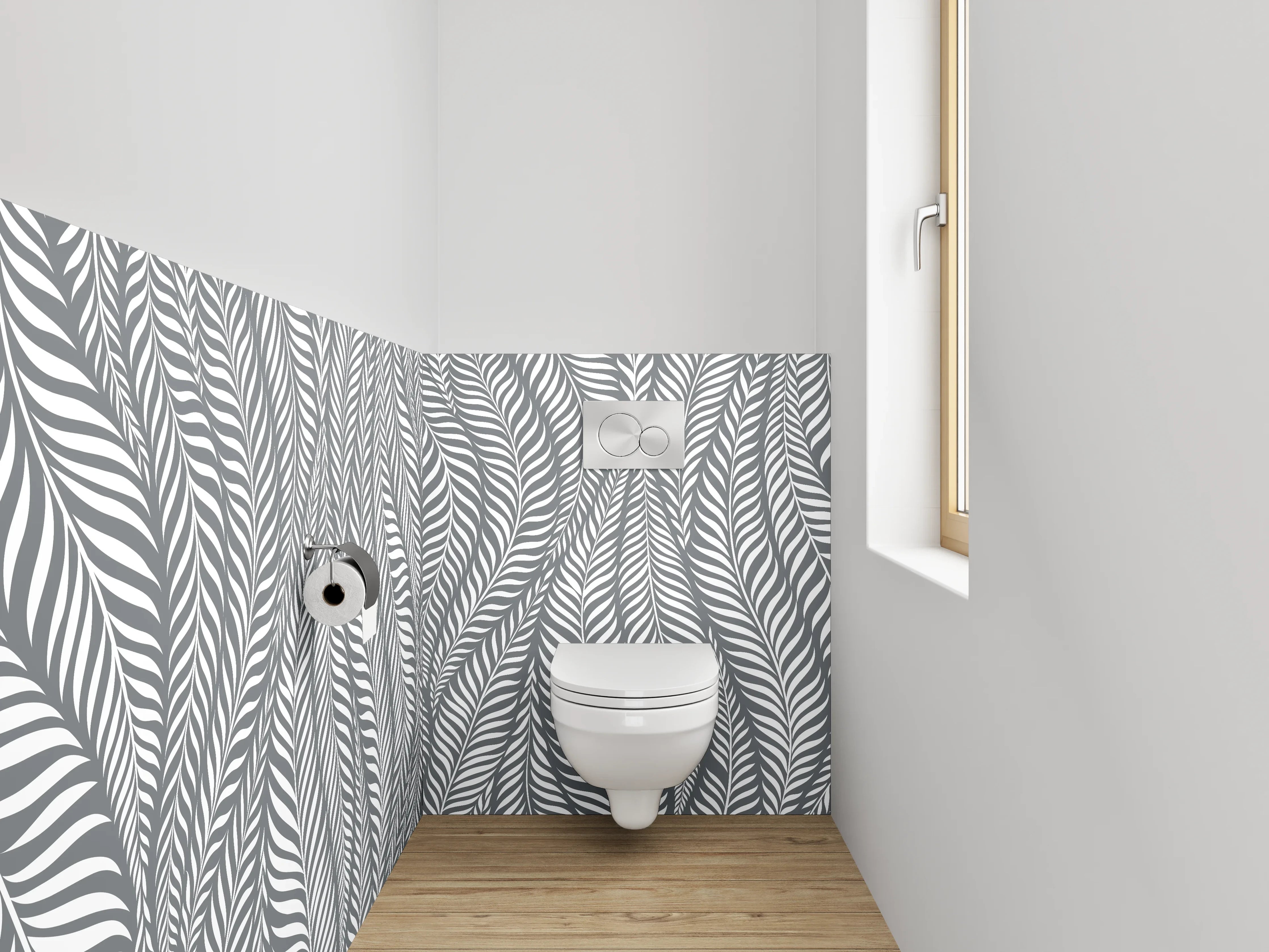 WC-Rückwand - Weiße Blatt- und Linien-Muster