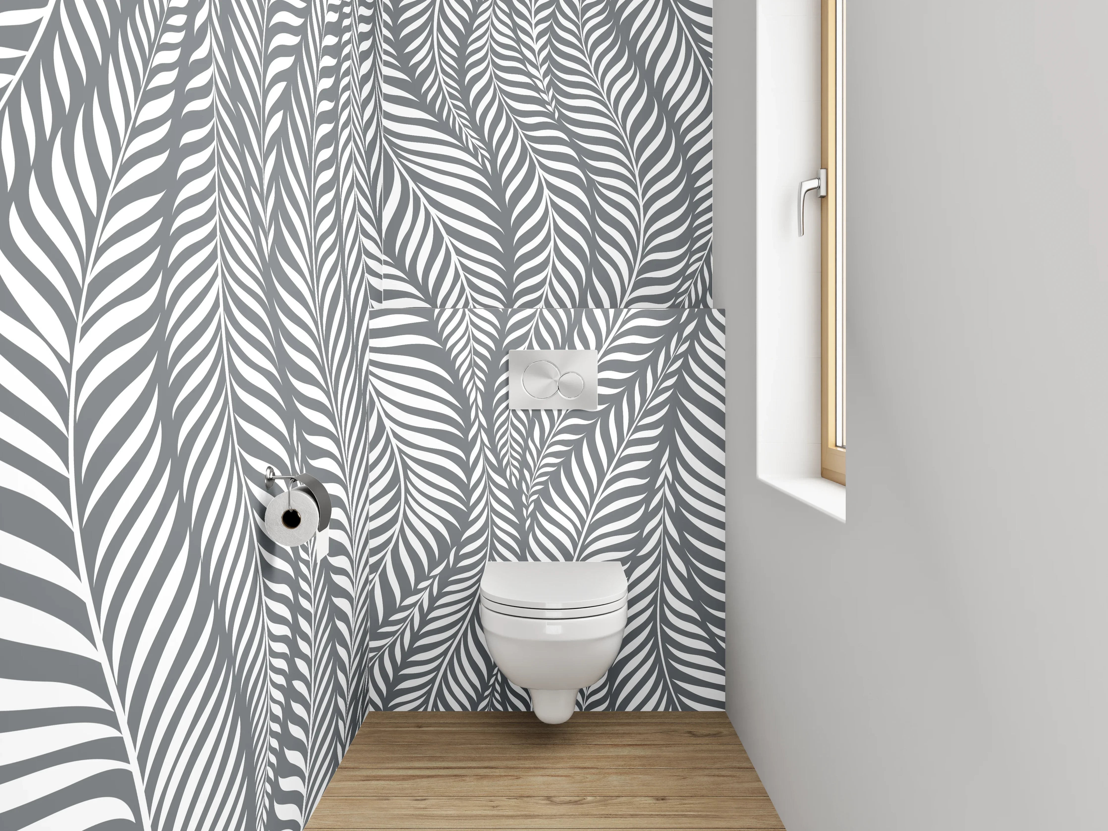 WC-Rückwand - Weiße Blatt- und Linien-Muster