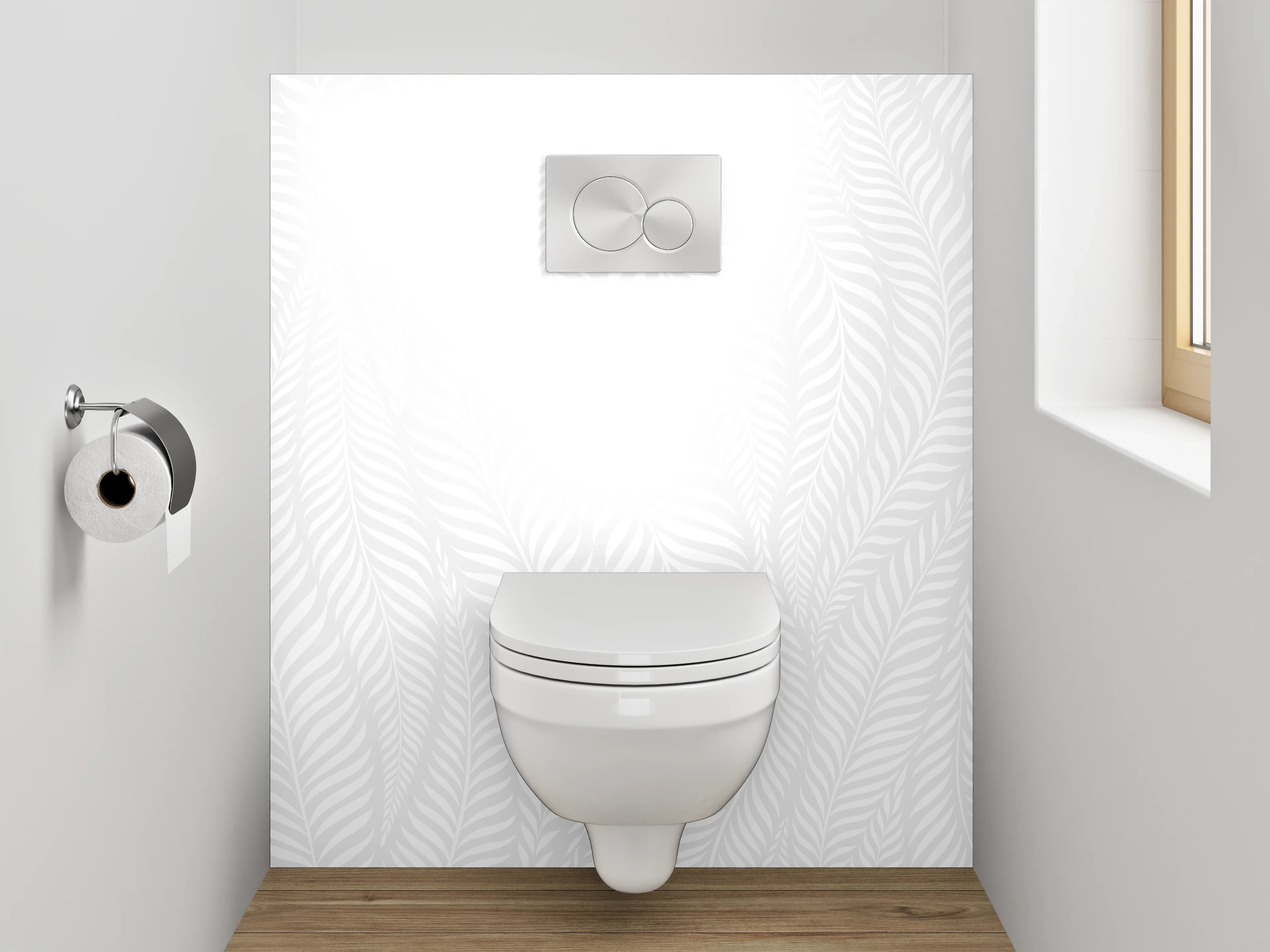 WC-Rückwand - Weiße Blattmuster Wanddeko