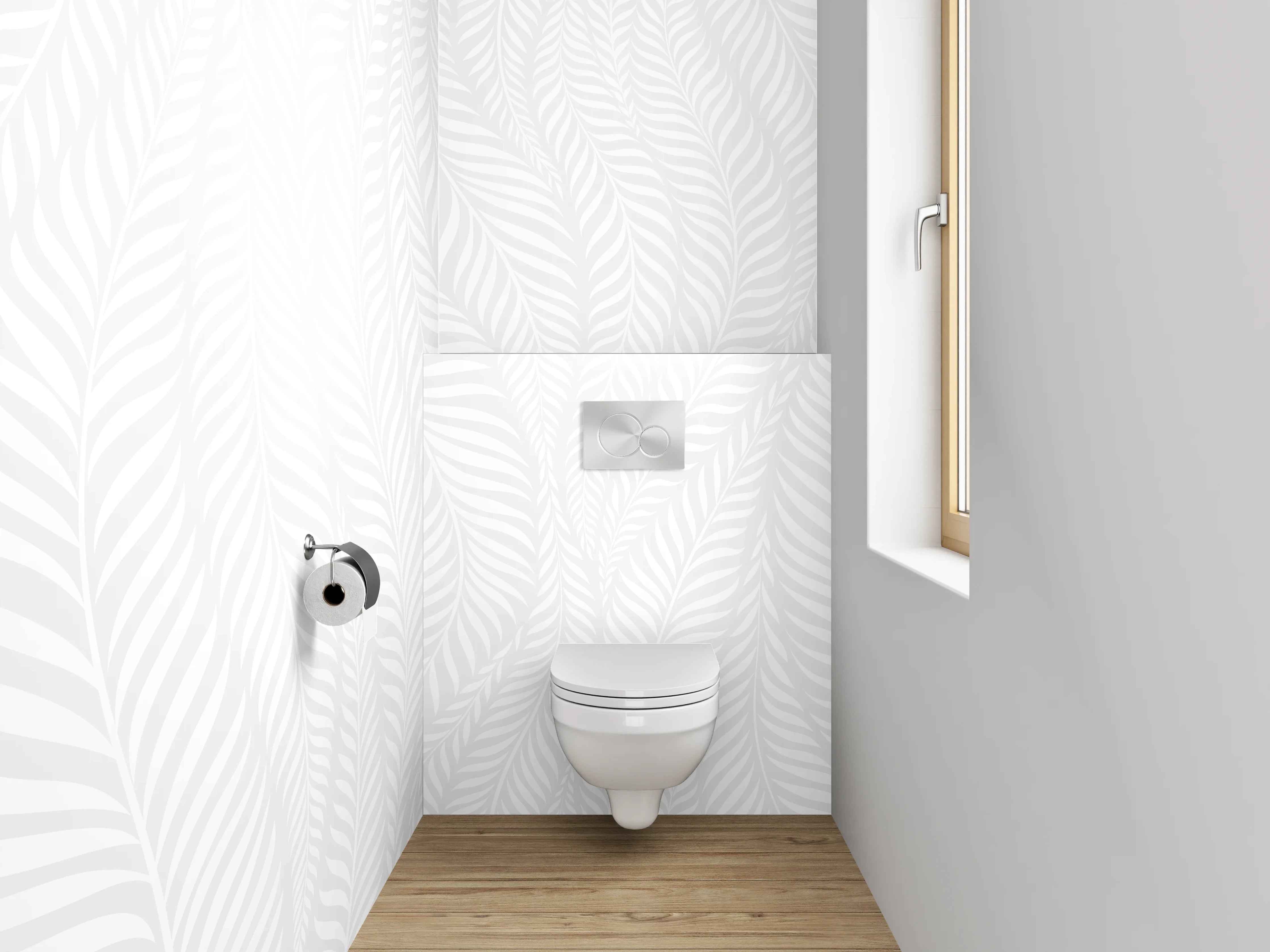 WC-Rückwand - Weiße Blattmuster Wanddeko