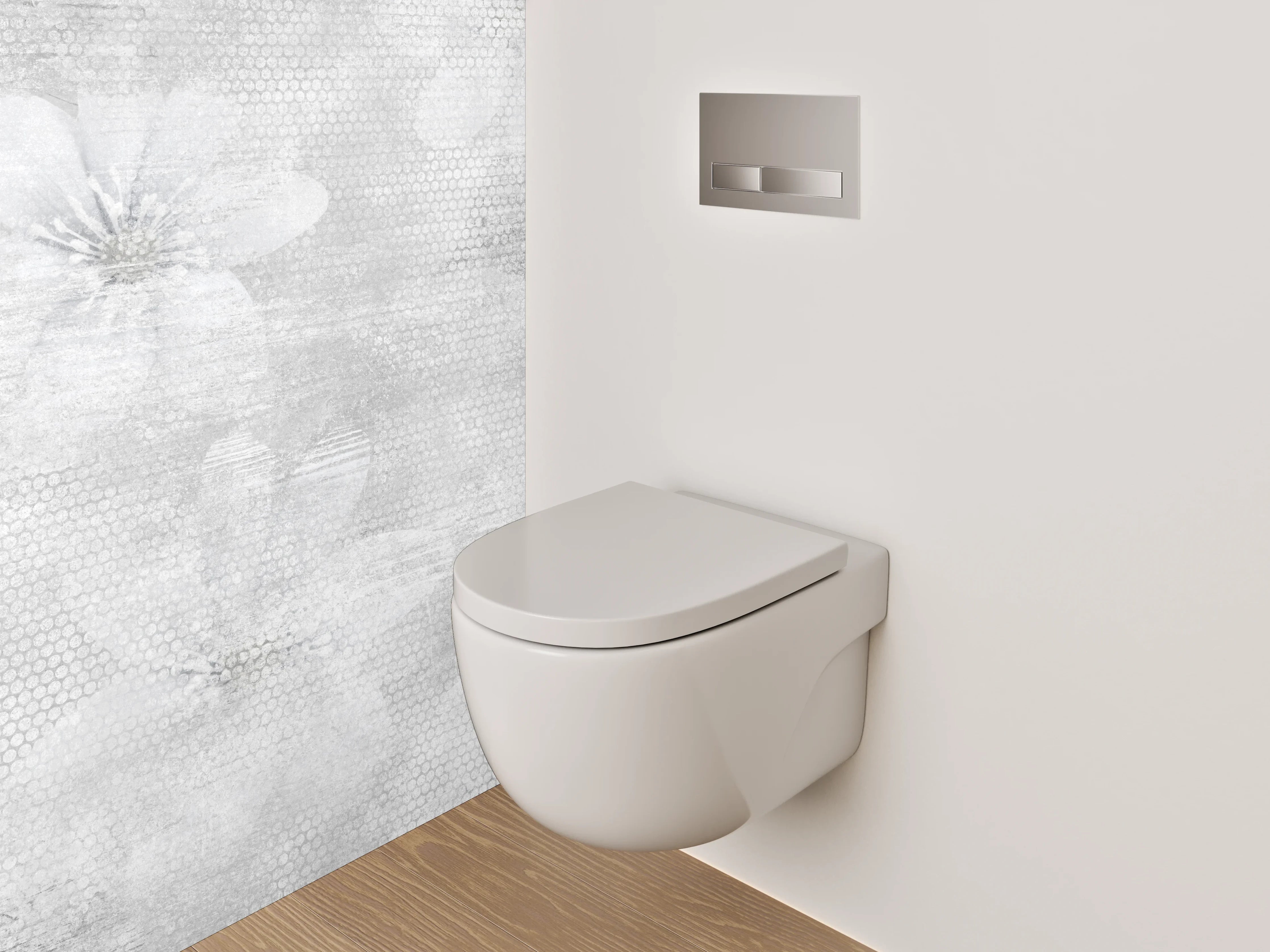 WC-Rückwand - Weiße Blüten auf grauem Aquarell