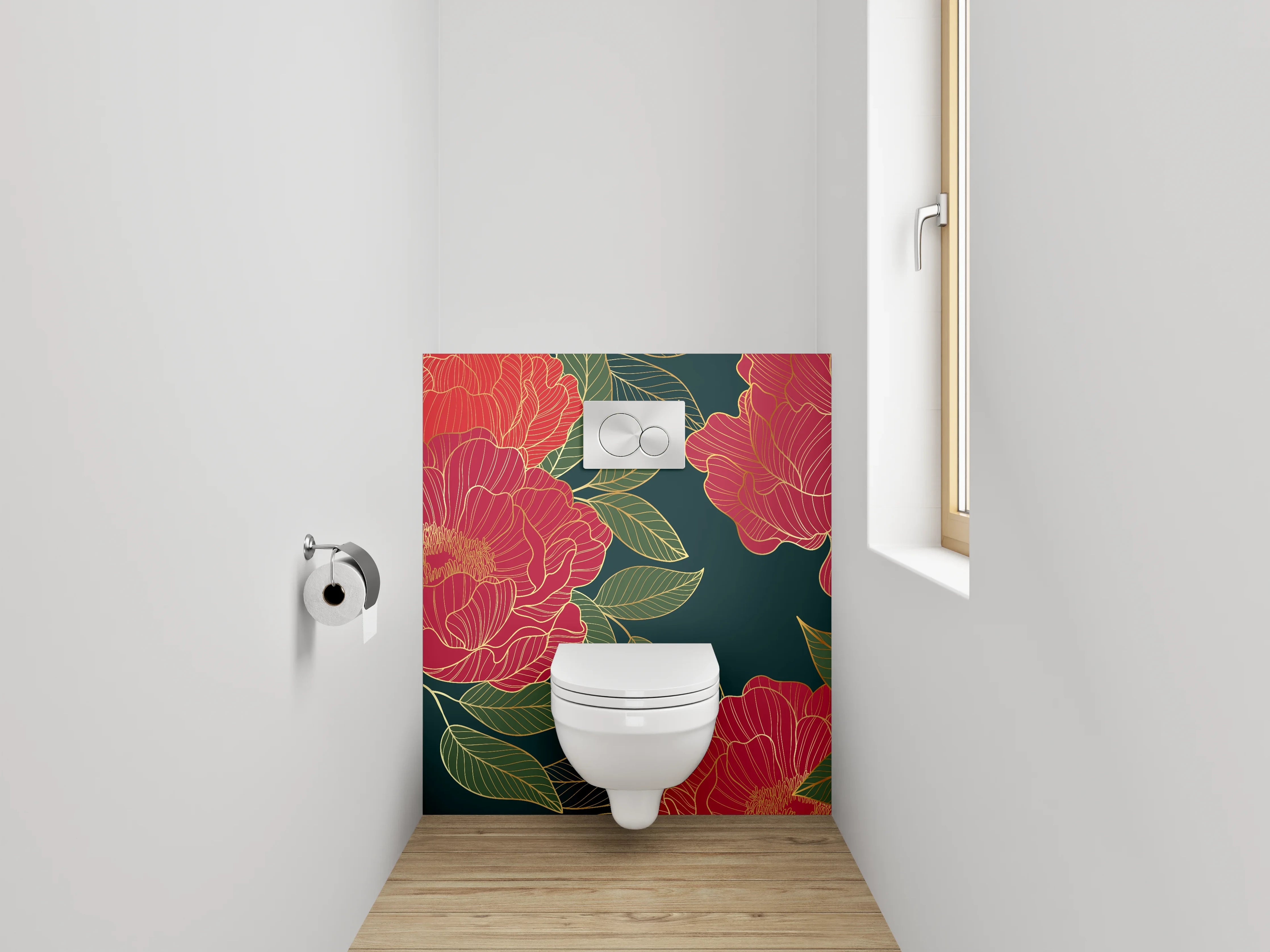 WC-Rückwand - Weiße Blüten im grauen Schatten
