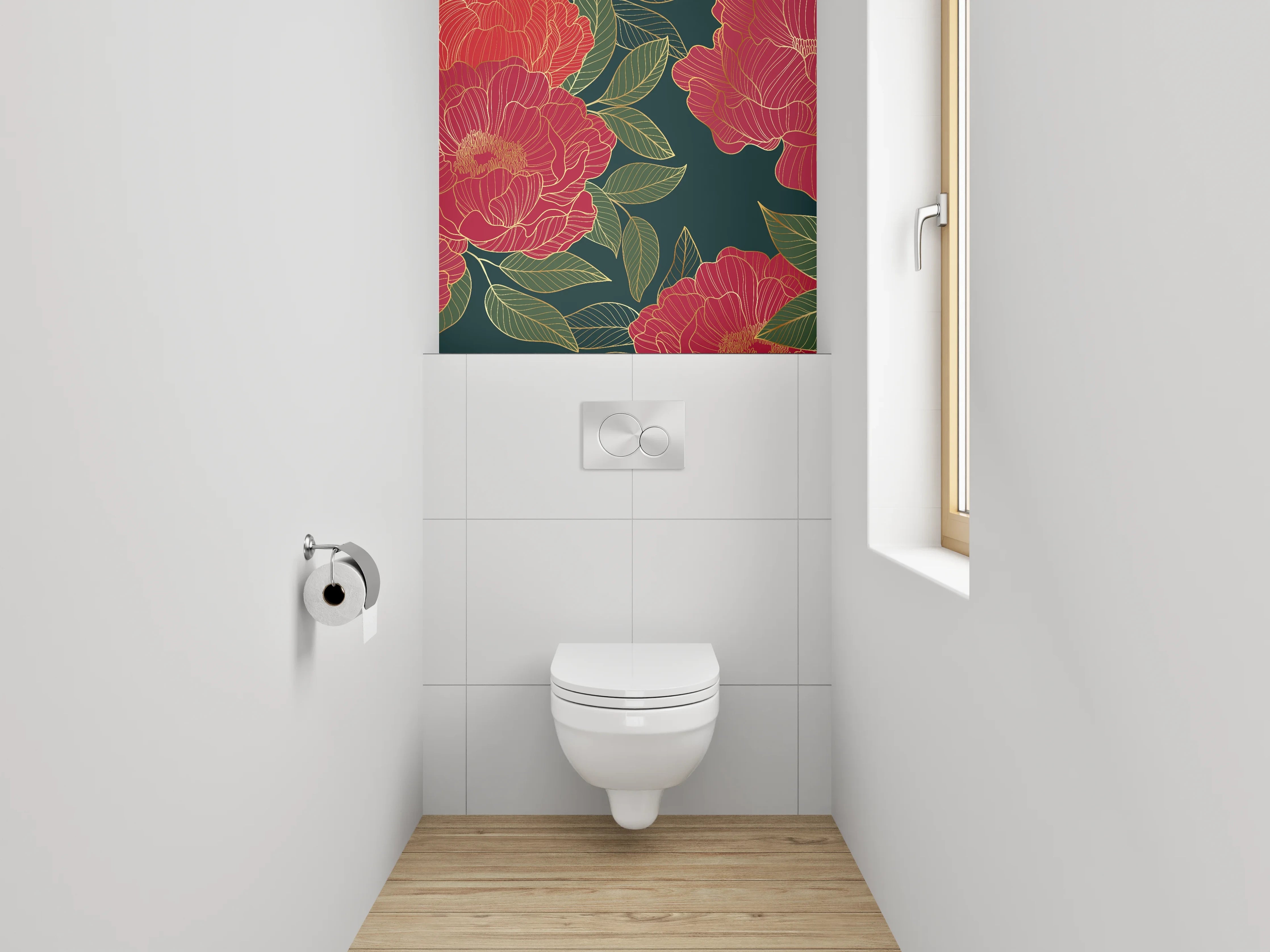 WC-Rückwand - Weiße Blüten im grauen Schatten