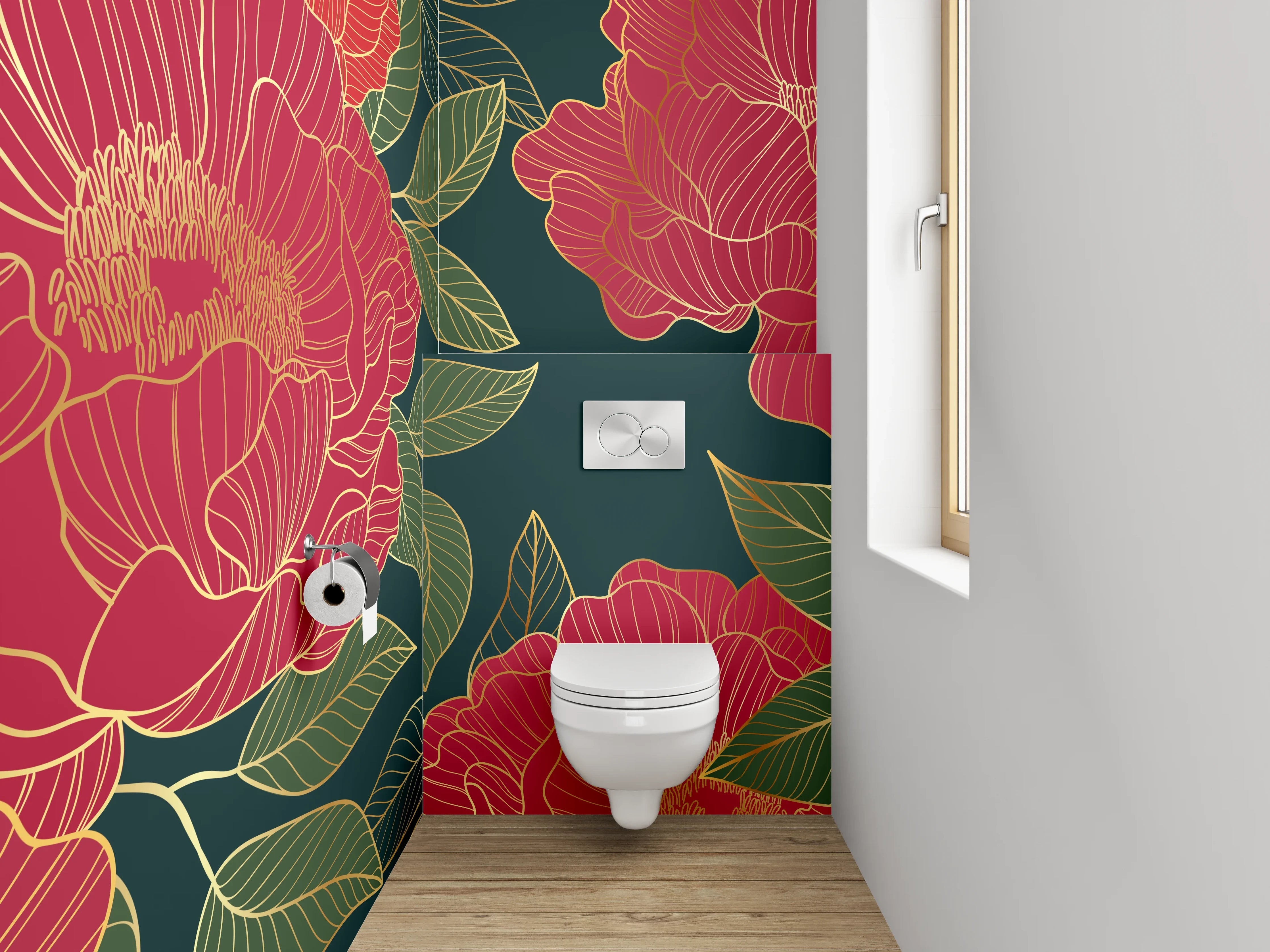 WC-Rückwand - Weiße Blüten im grauen Schatten