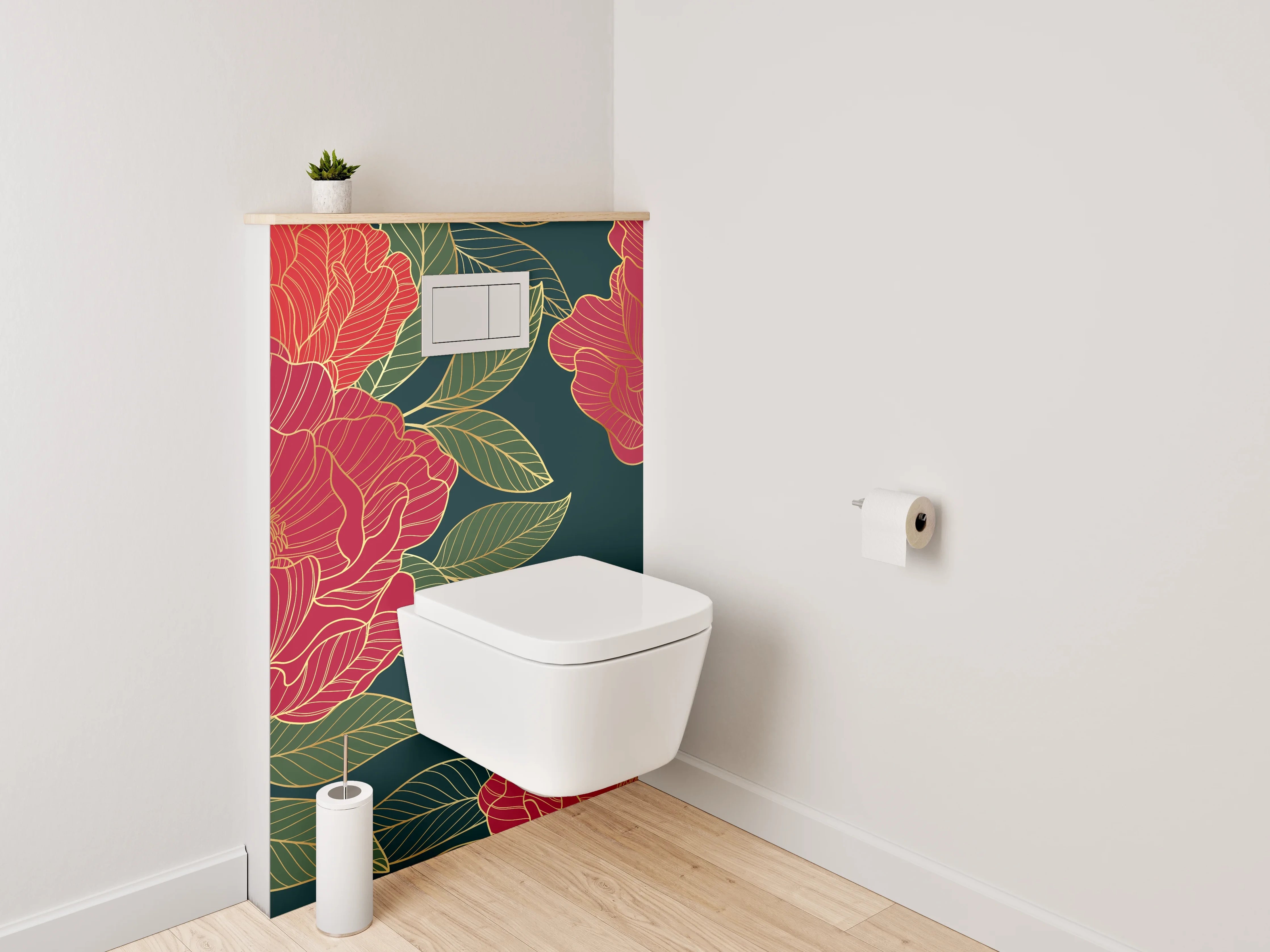 WC-Rückwand - Weiße Blüten im grauen Schatten