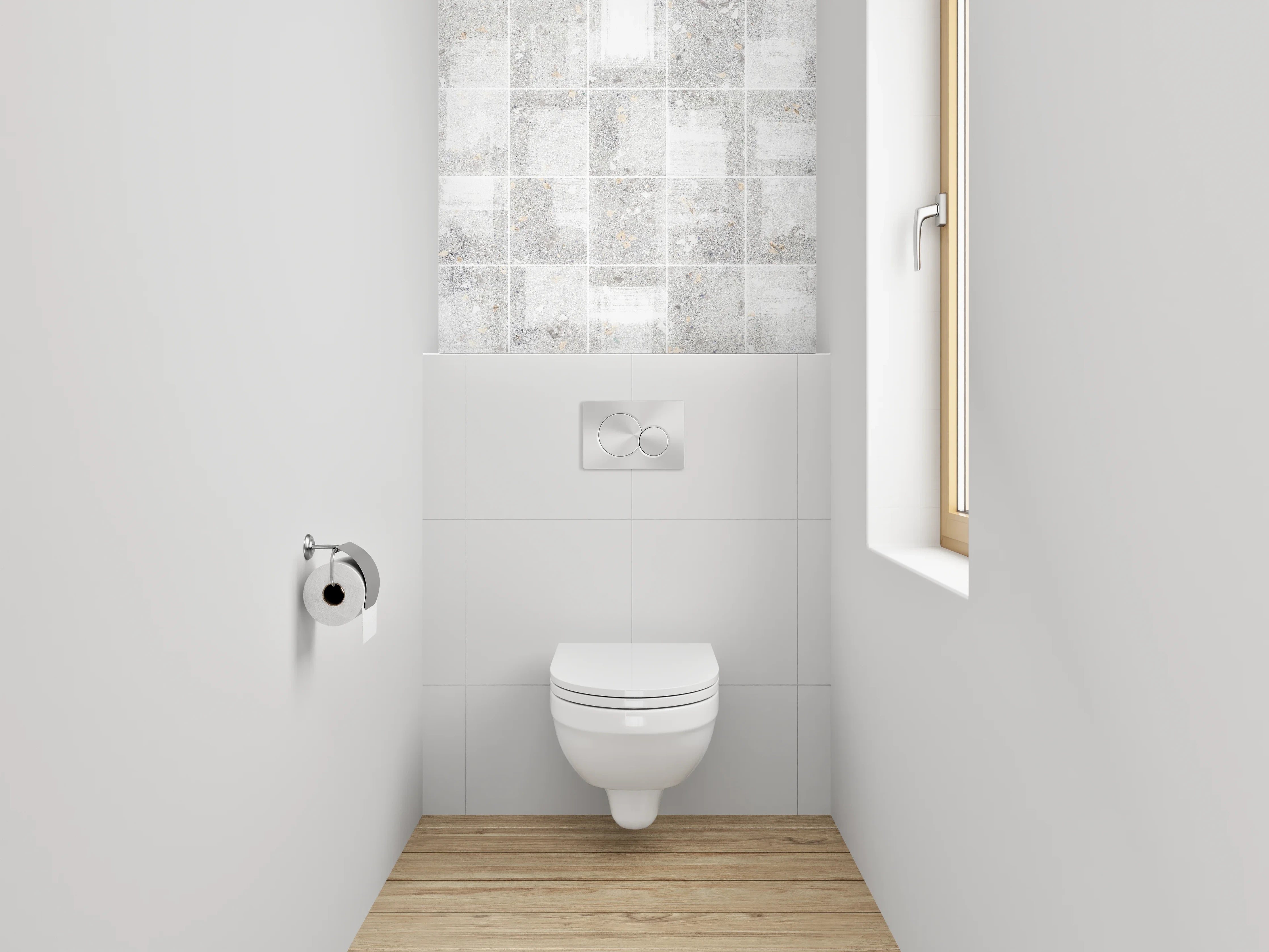 WC-Rückwand - Weiße Fliesen in moderner Betonoptik