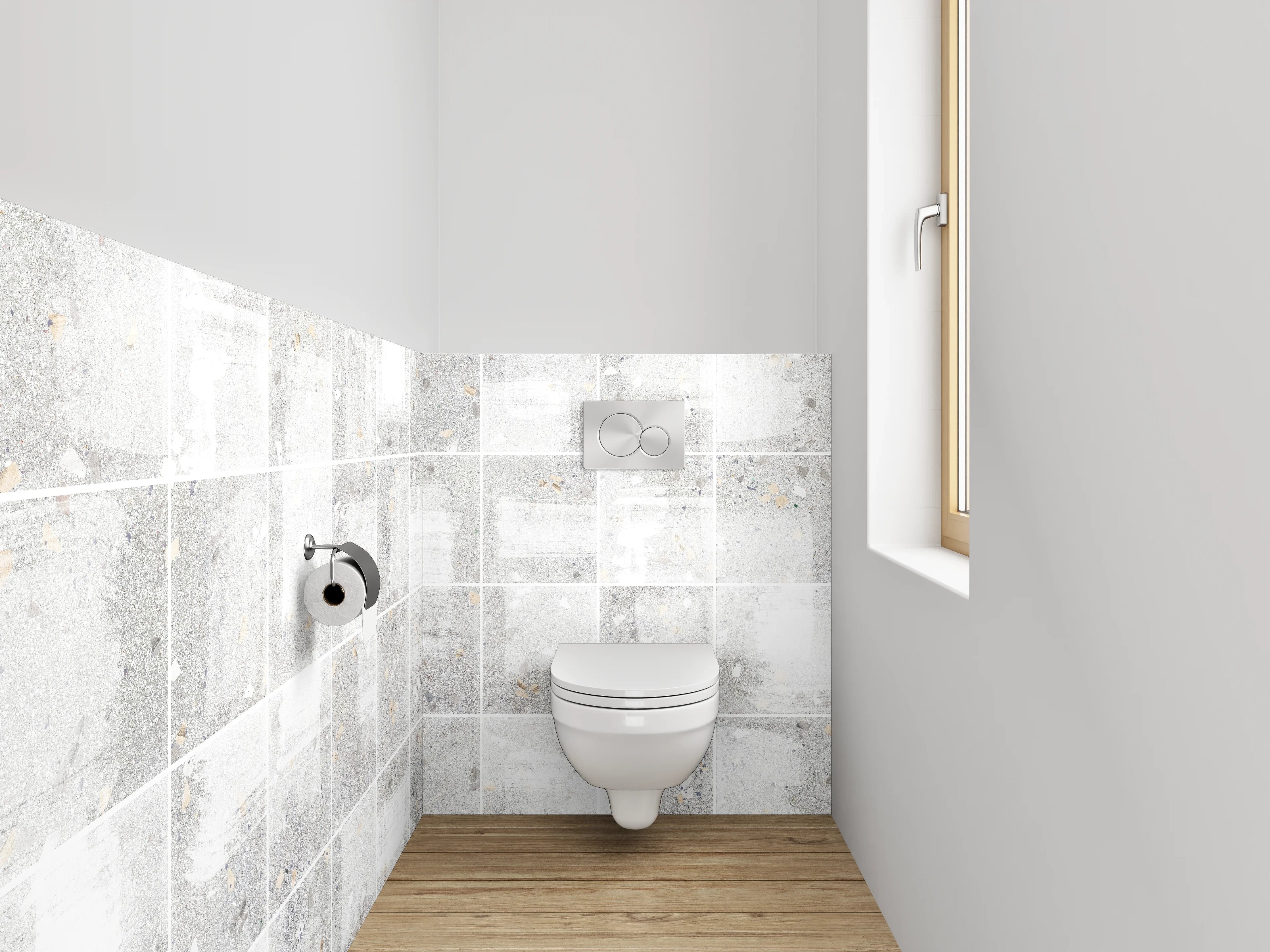 WC-Rückwand - Weiße Fliesen in moderner Betonoptik
