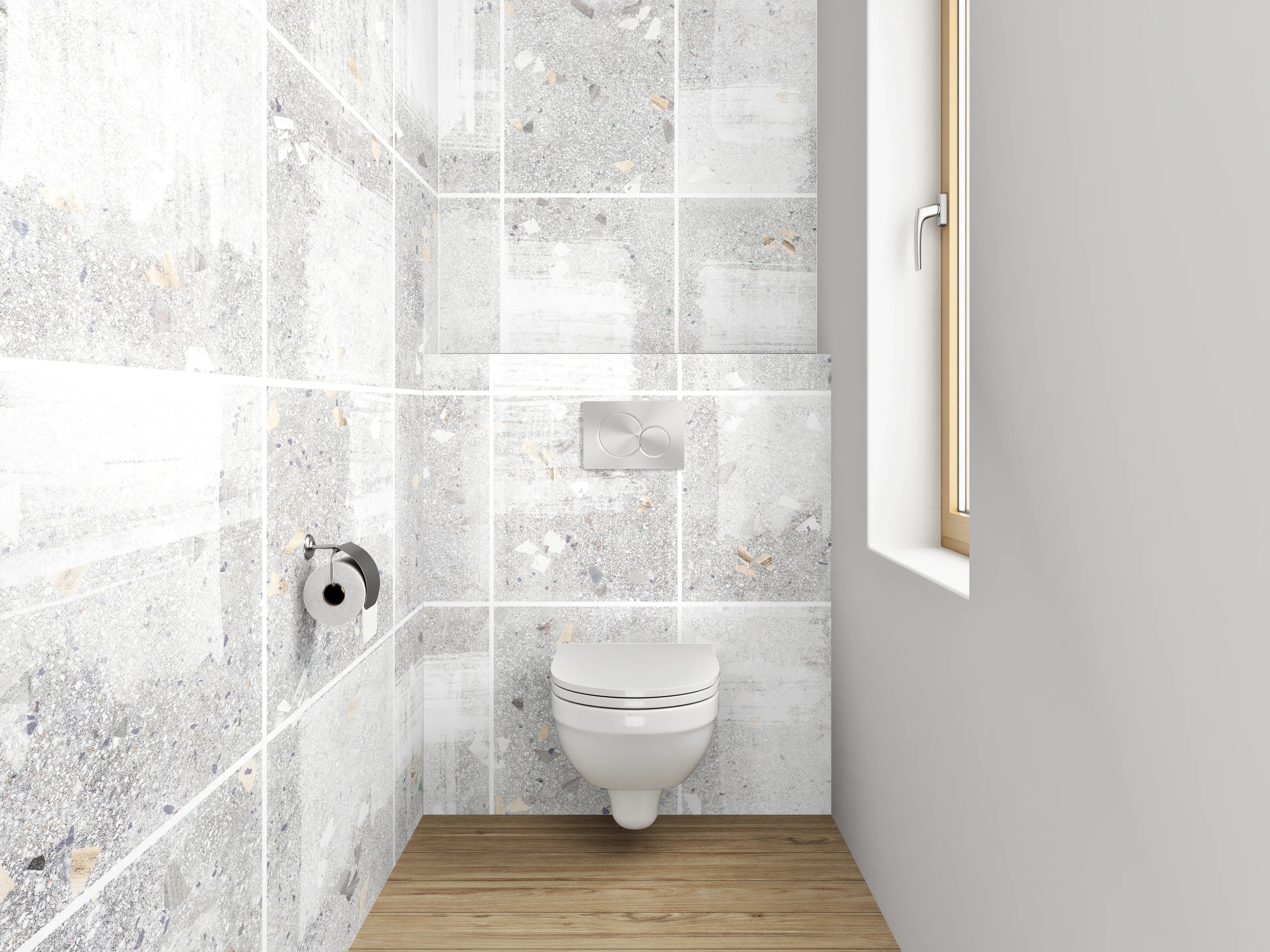 WC-Rückwand - Weiße Fliesen in moderner Betonoptik