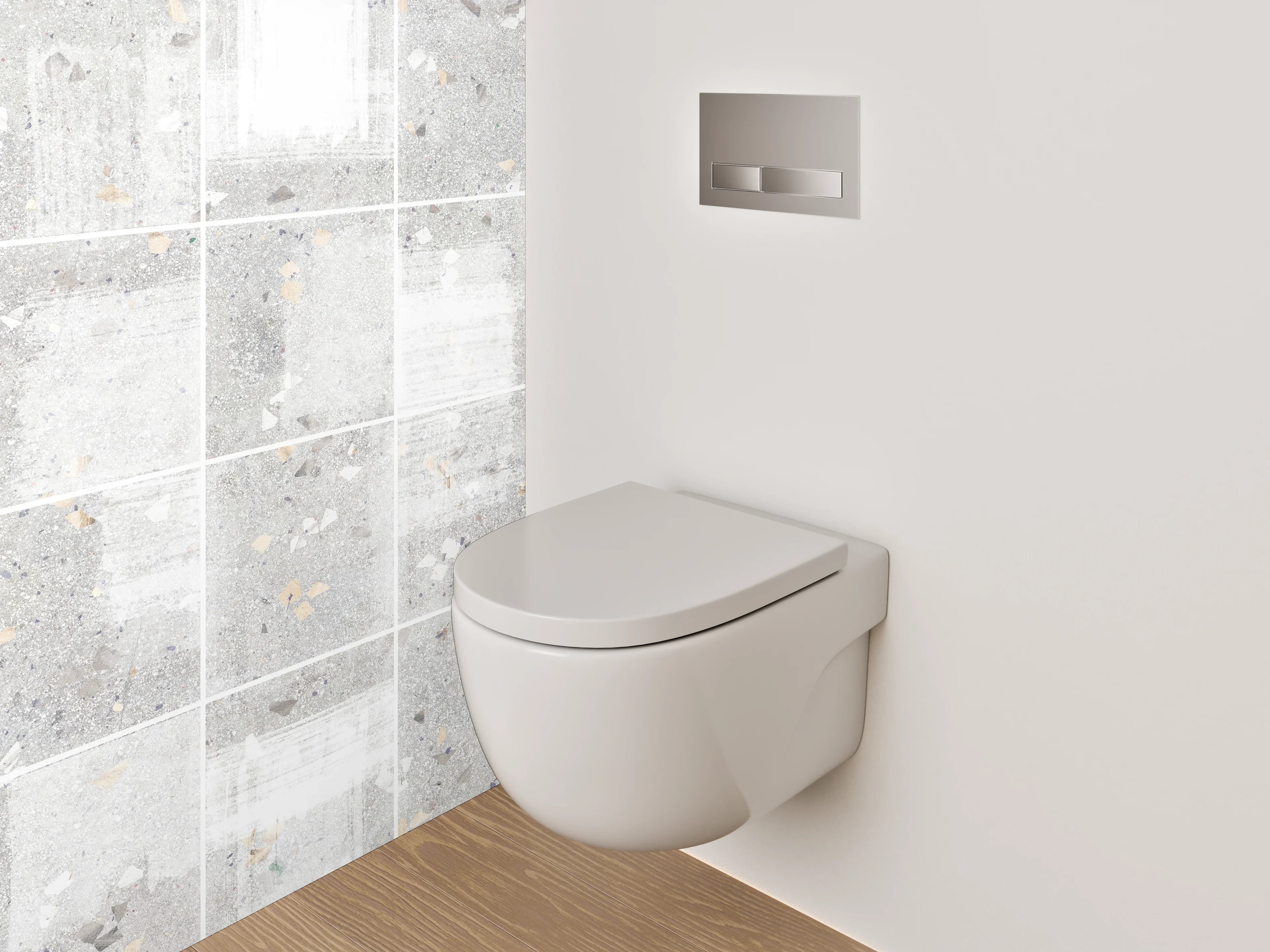 WC-Rückwand - Weiße Fliesen in moderner Betonoptik