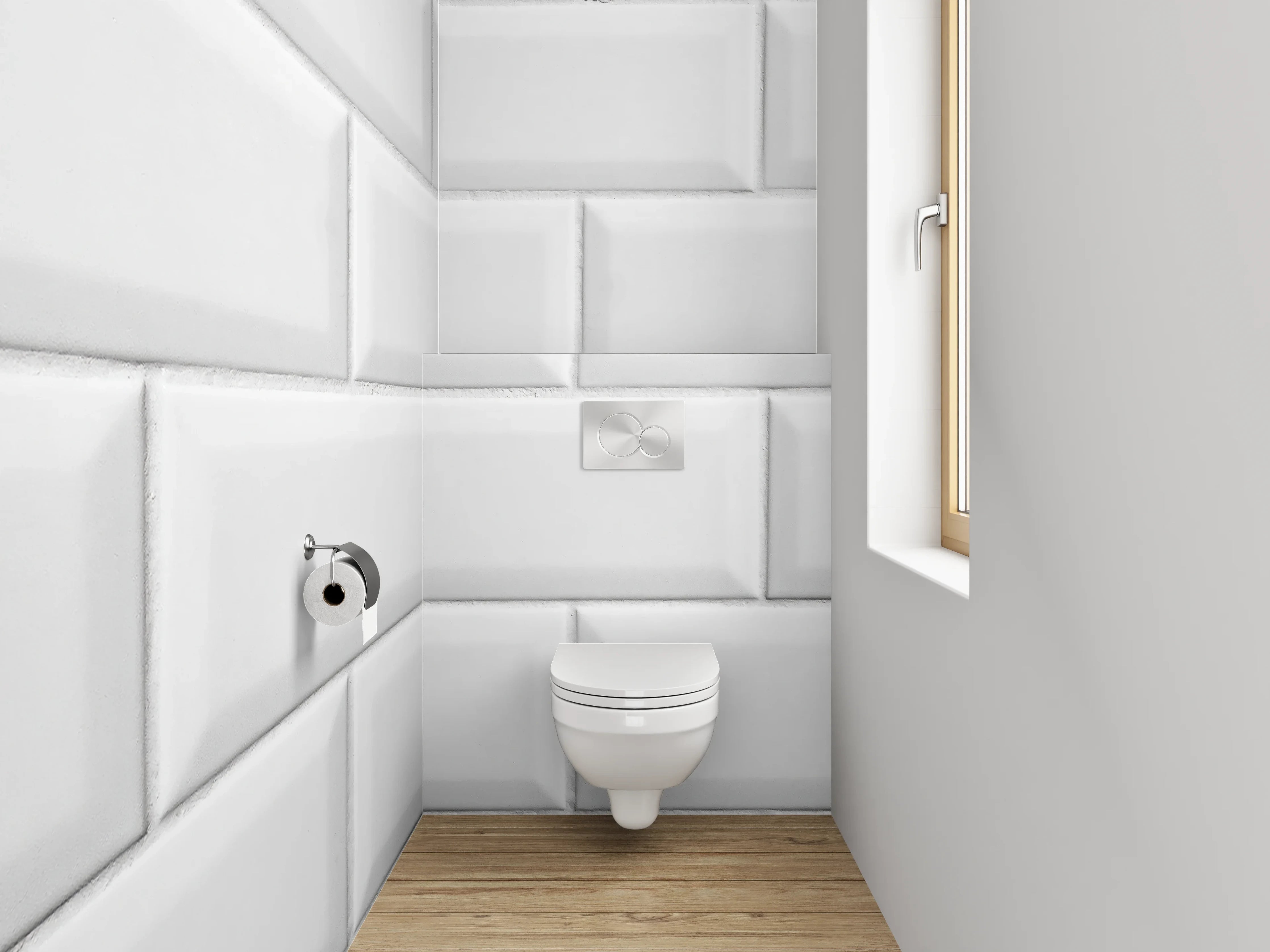WC-Rückwand - Weiße Fliesen mit 3D-Muster