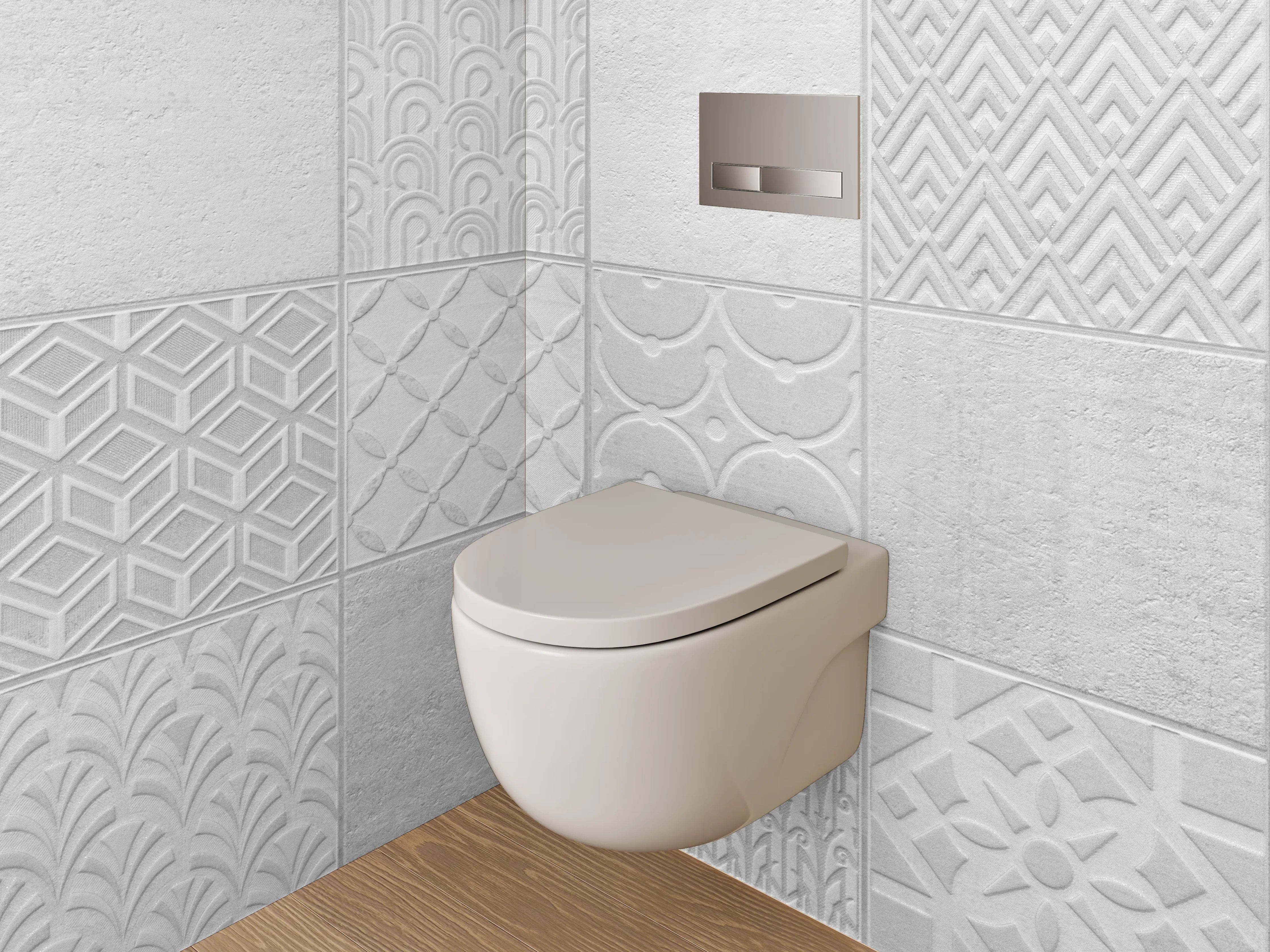 WC-Rückwand - Weiße Fliesen mit geometrischem Muster