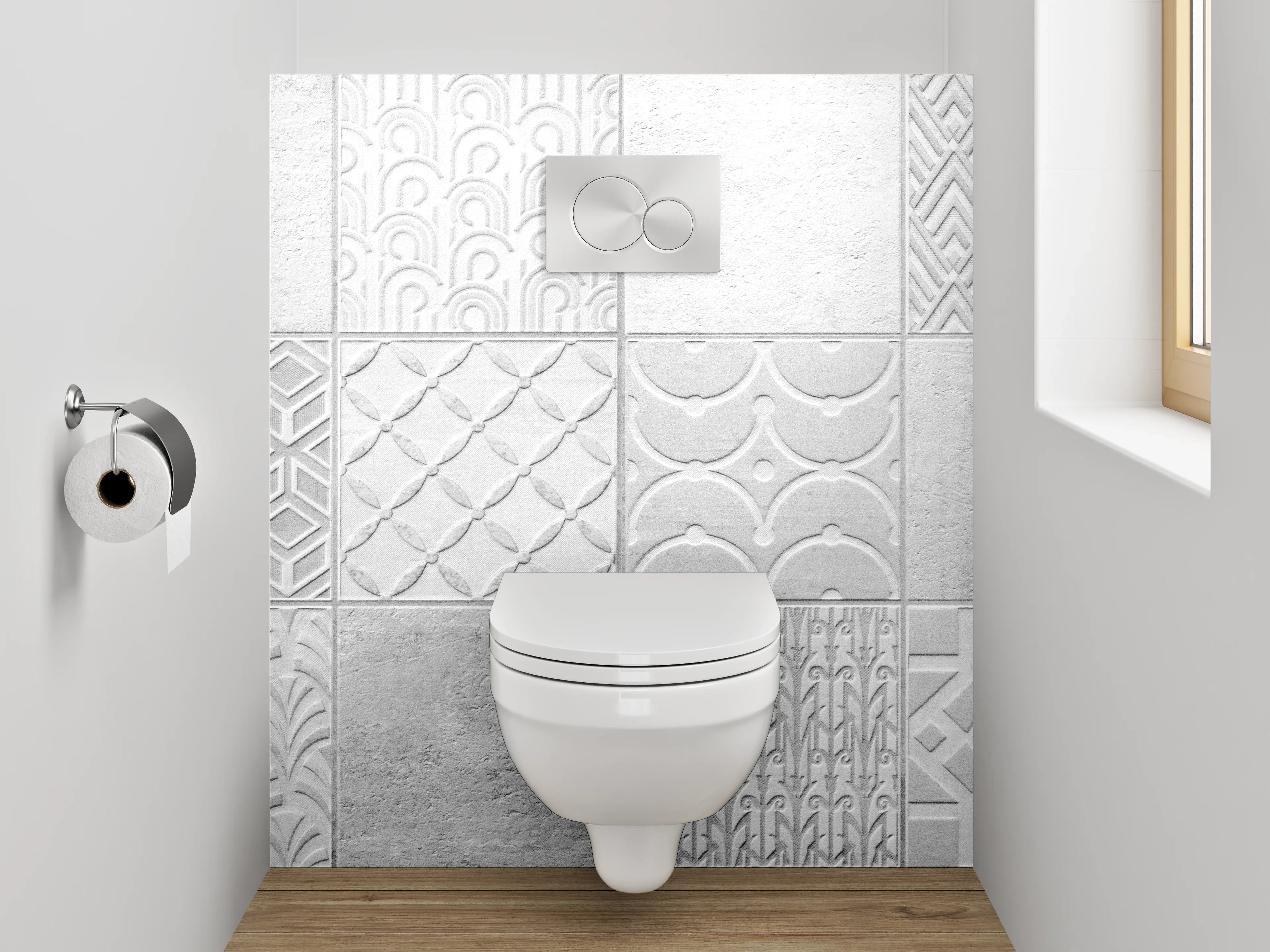 WC-Rückwand - Weiße Fliesenmuster Vintage Deko