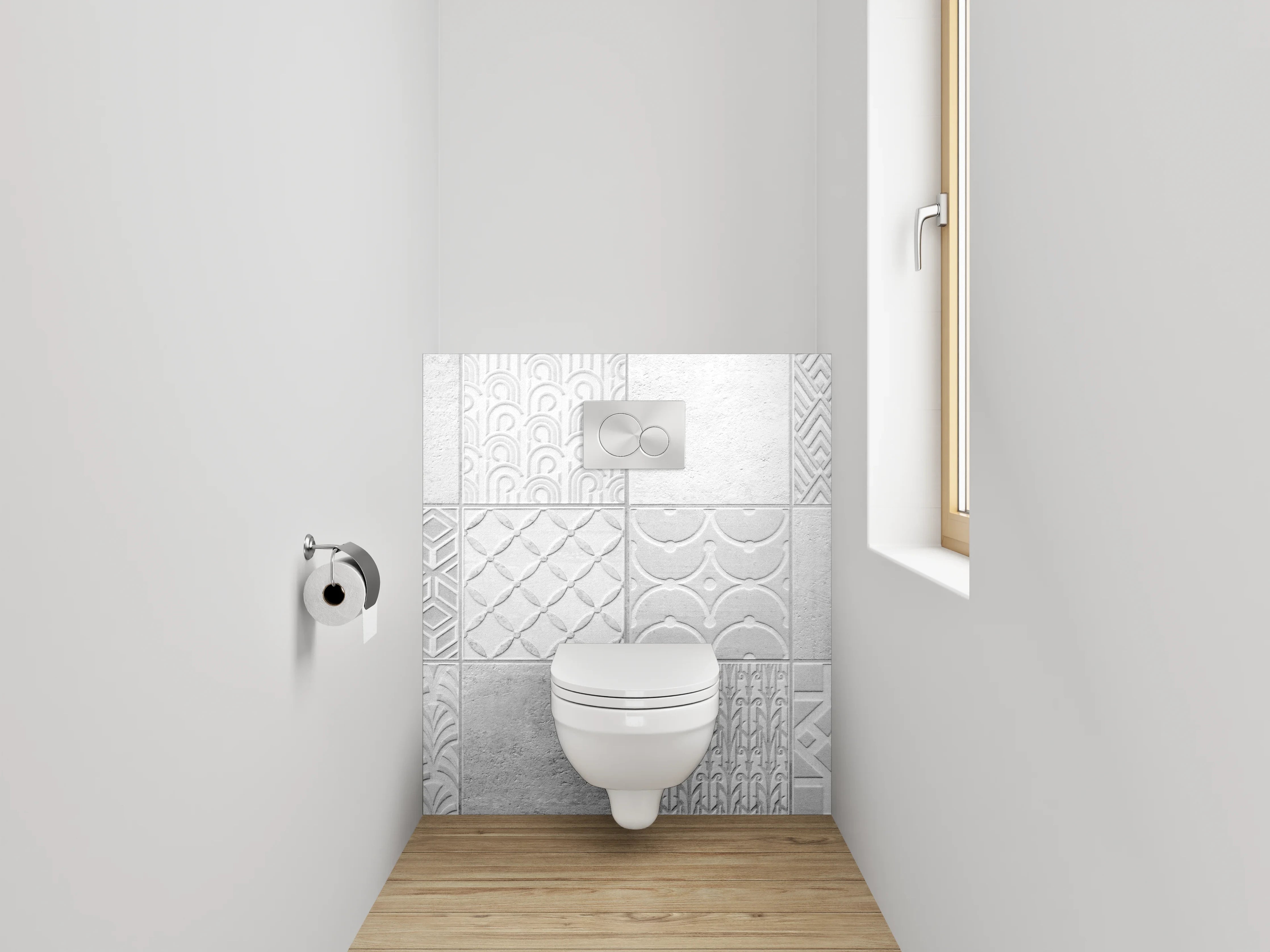 WC-Rückwand - Weiße Fliesenmuster Vintage Deko