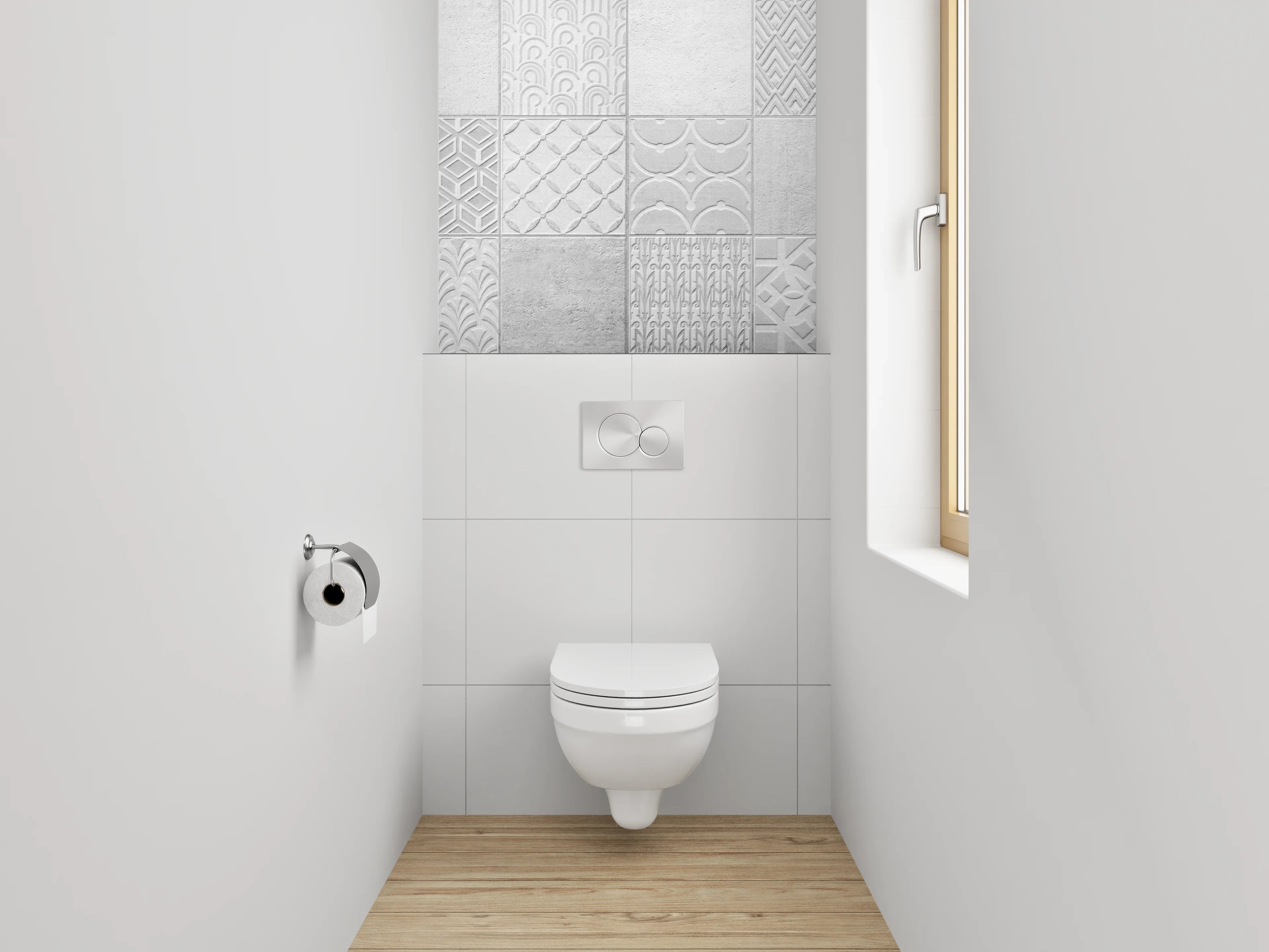 WC-Rückwand - Weiße Fliesenmuster Vintage Deko